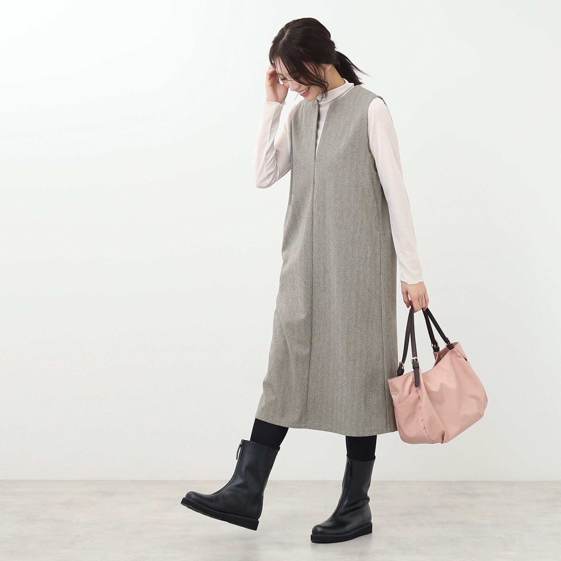 Reflect「【E‐QUALITY／手洗い可】へリンボン柄ジャンパースカート」|ワンピース|