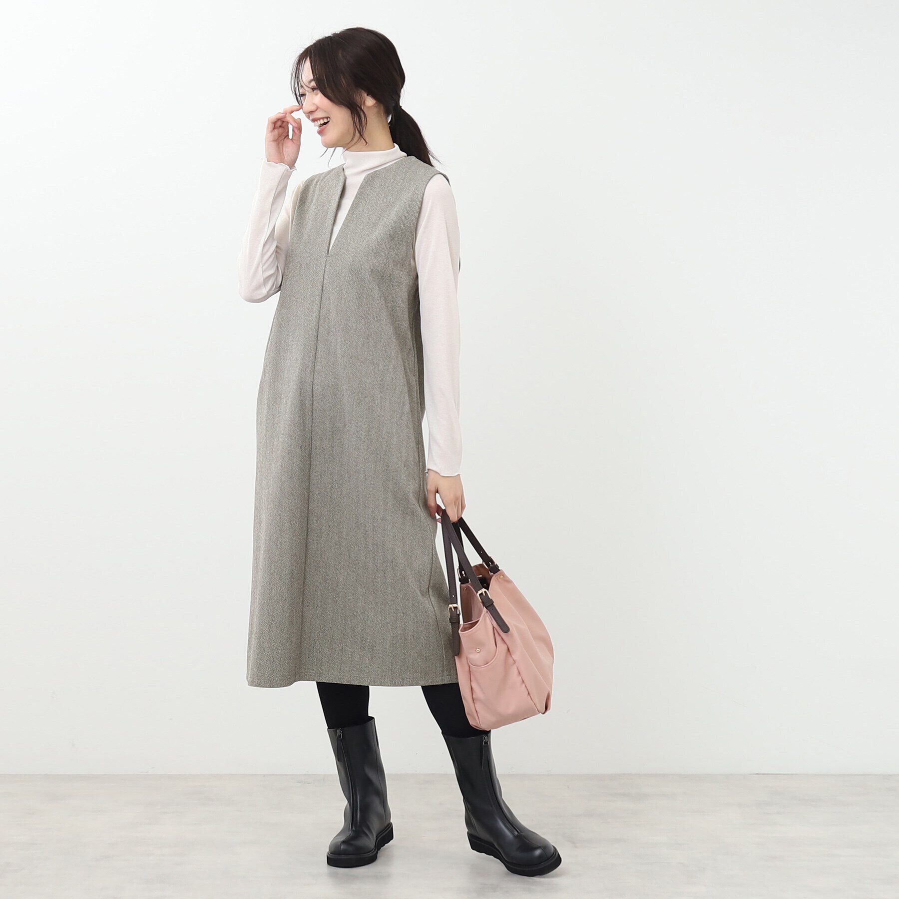 Reflect「【E‐QUALITY／手洗い可】へリンボン柄ジャンパースカート」|ワンピース|