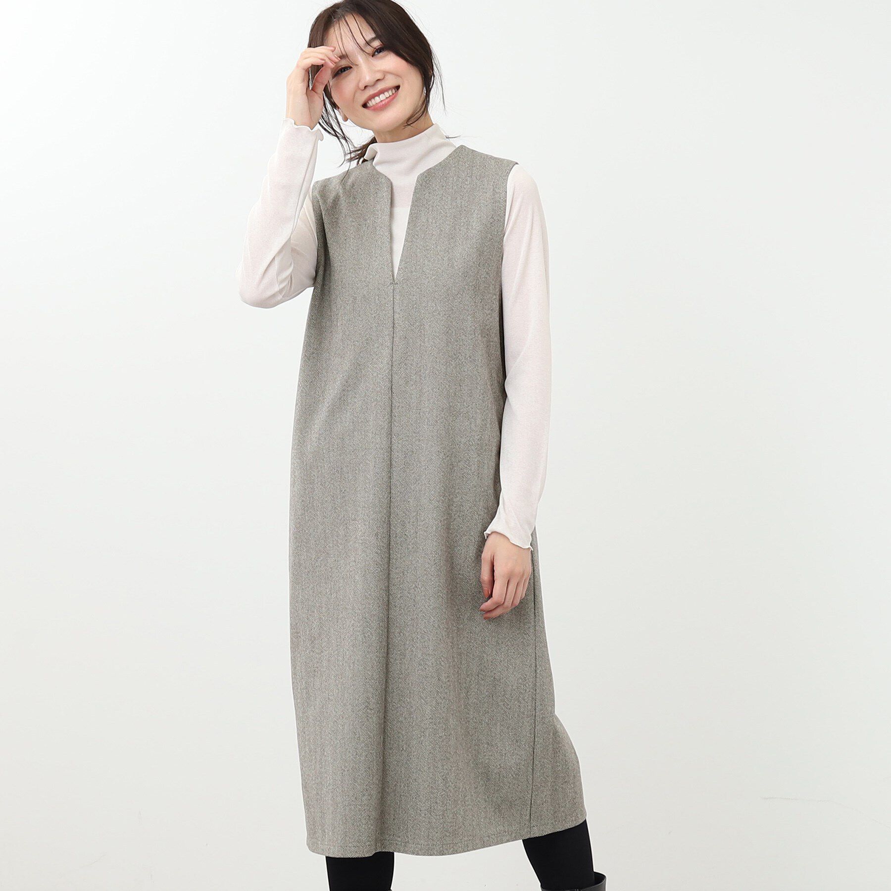 Reflect「【E‐QUALITY／手洗い可】へリンボン柄ジャンパースカート」|ワンピース|