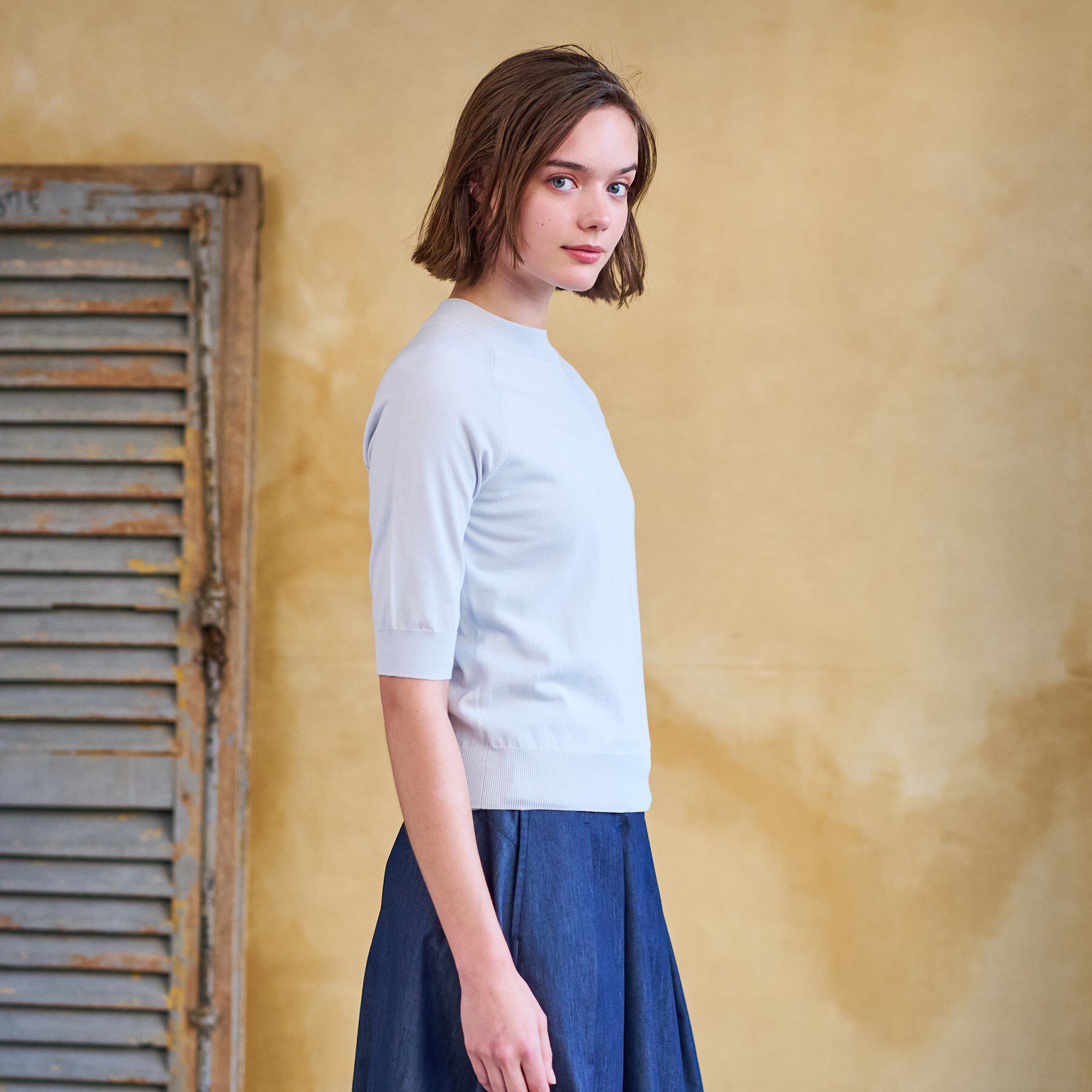 DRESSTERIOR「【定番/洗える】コットンシルク混ハーフスリーブ」|ニット・セーター|