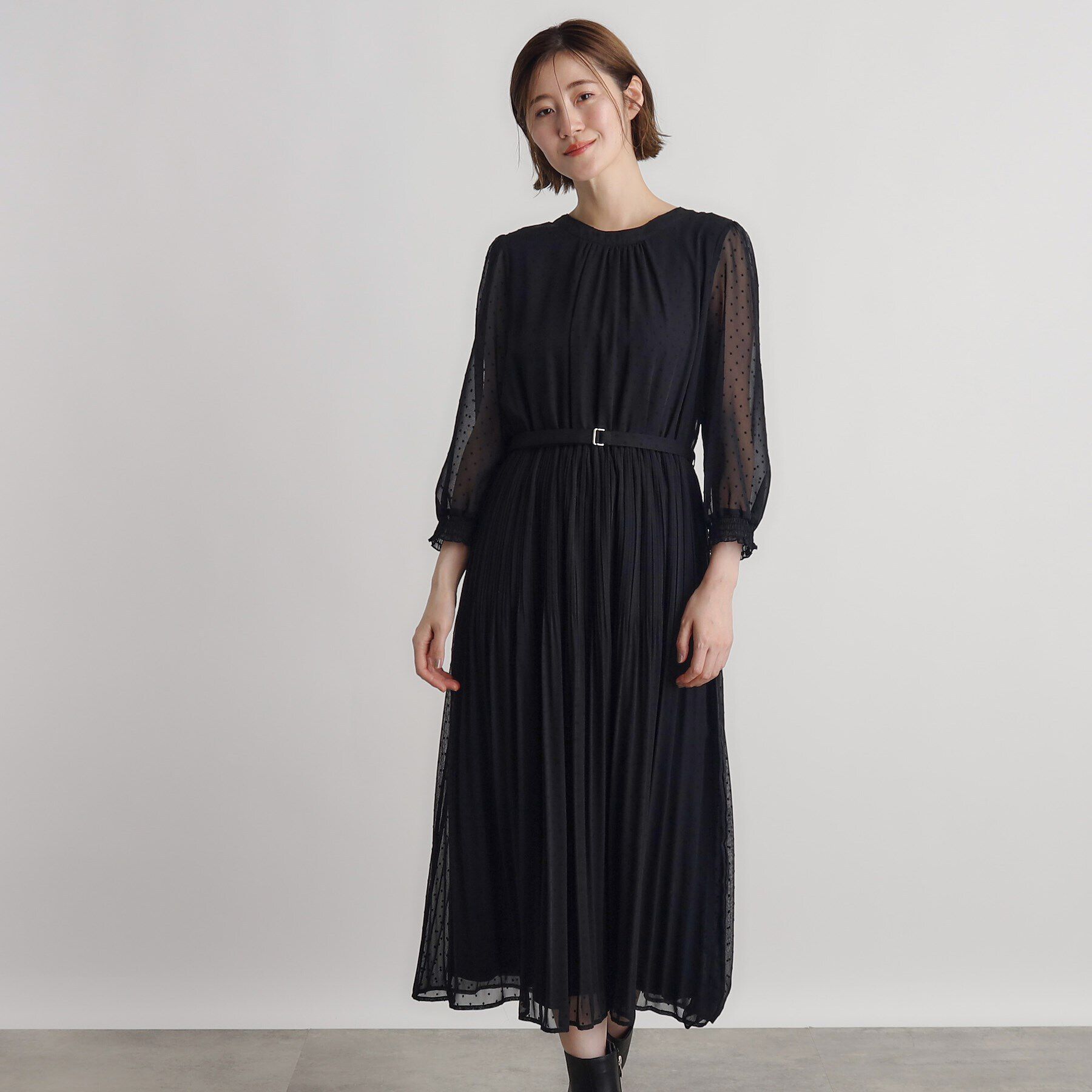 grove「ドビーアソートチェックプリントワンピース」|ワンピース|ブラック(019)