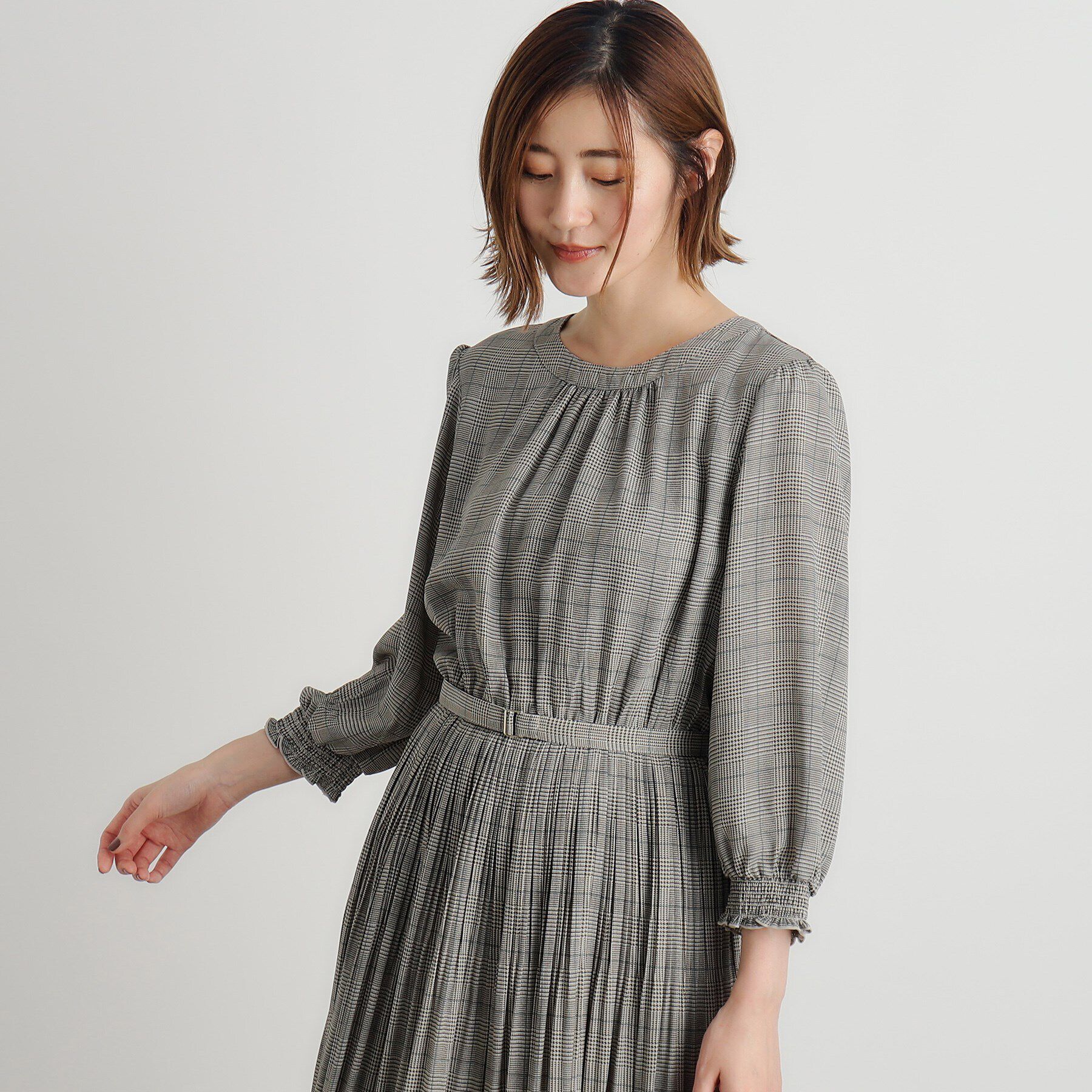 grove「ドビーアソートチェックプリントワンピース」|ワンピース|
