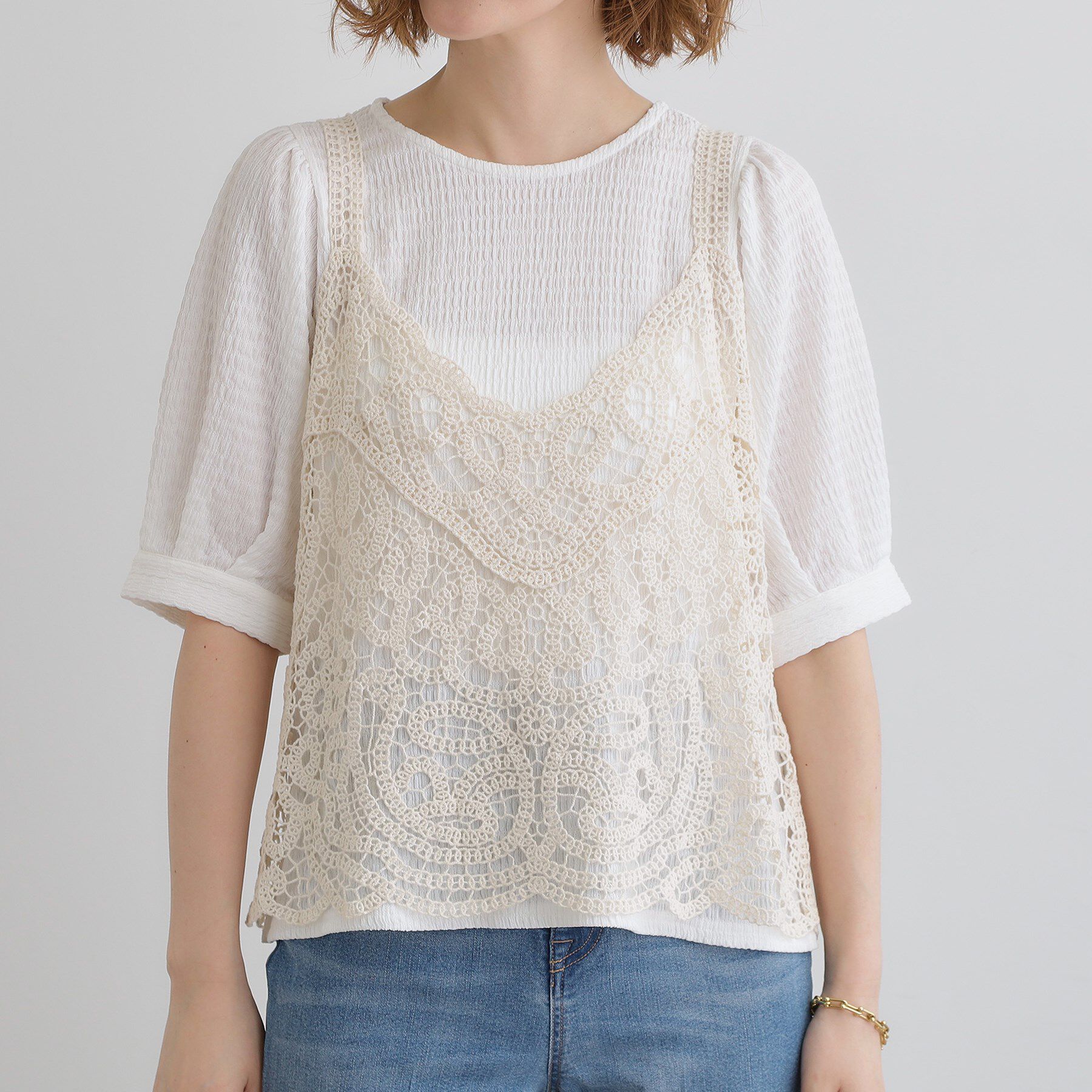 grove「1枚でお洒落に決まるレースビスチェ&times;ブラウスSET」|シャツ・ブラウス|