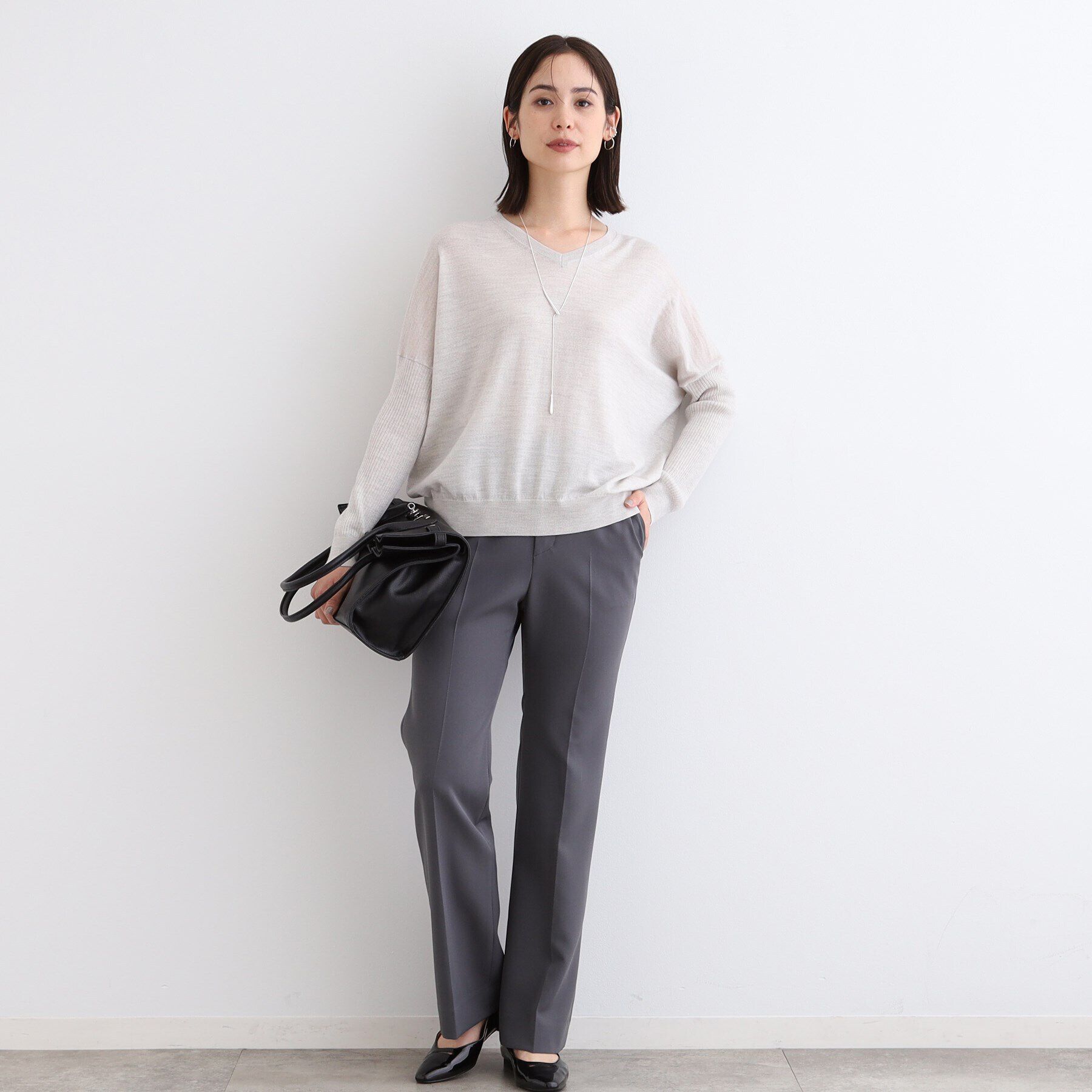 INDIVI「【ウール混】リブスリーブコンパクトニット」|ニット・セーター|