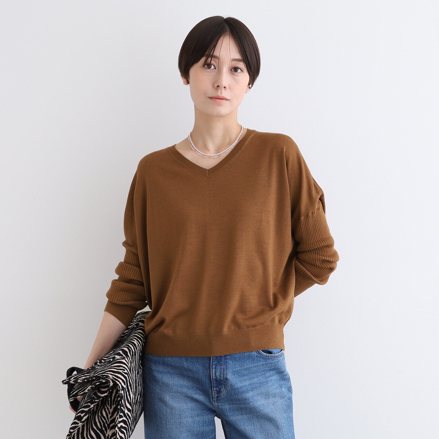 INDIVI「【ウール混】リブスリーブコンパクトニット」|ニット・セーター|