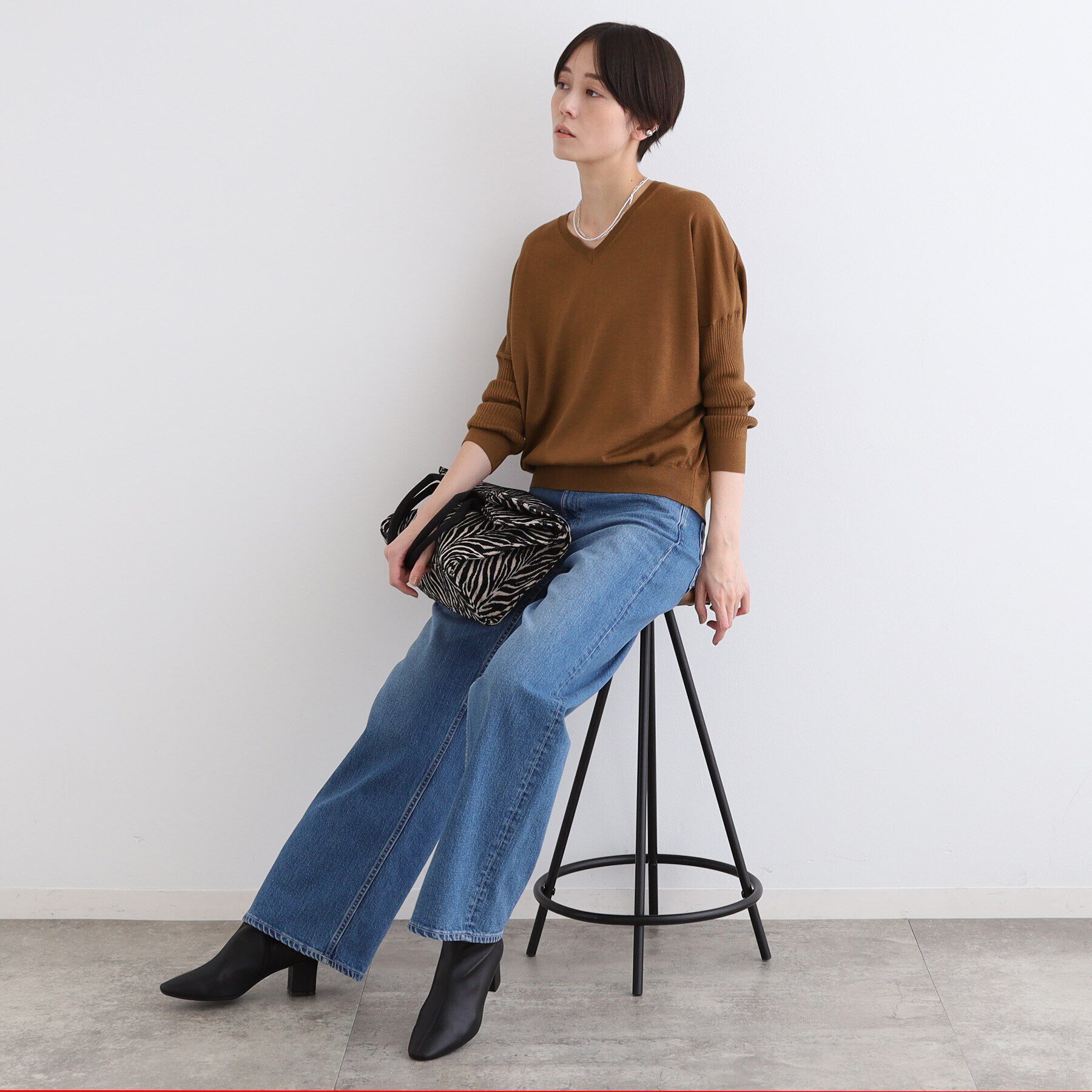 INDIVI「【ウール混】リブスリーブコンパクトニット」|ニット・セーター|