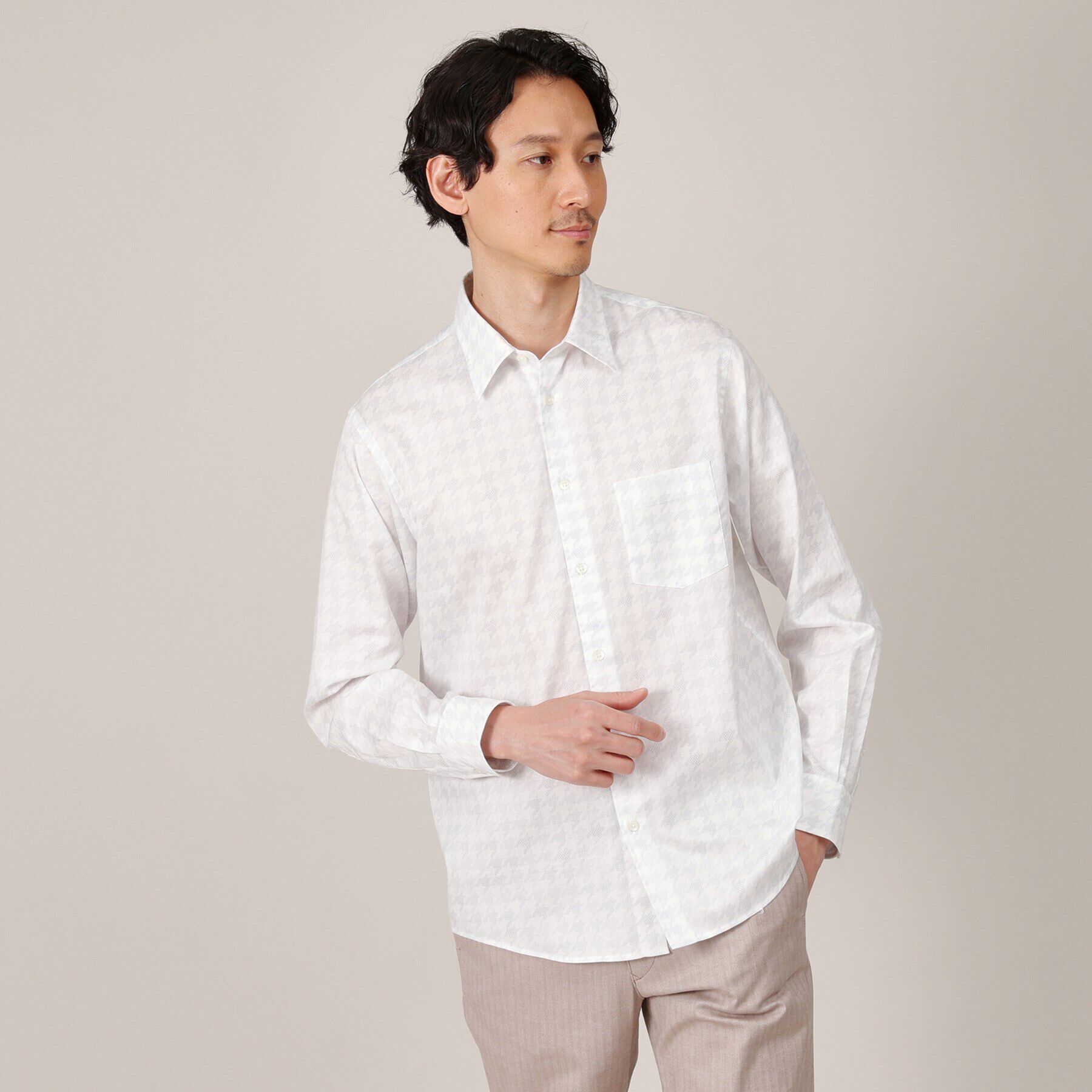 TAKEO KIKUCHI「【Made in JAPAN】千鳥プリント シャツ」|シャツ・ブラウス|ホワイト(101)