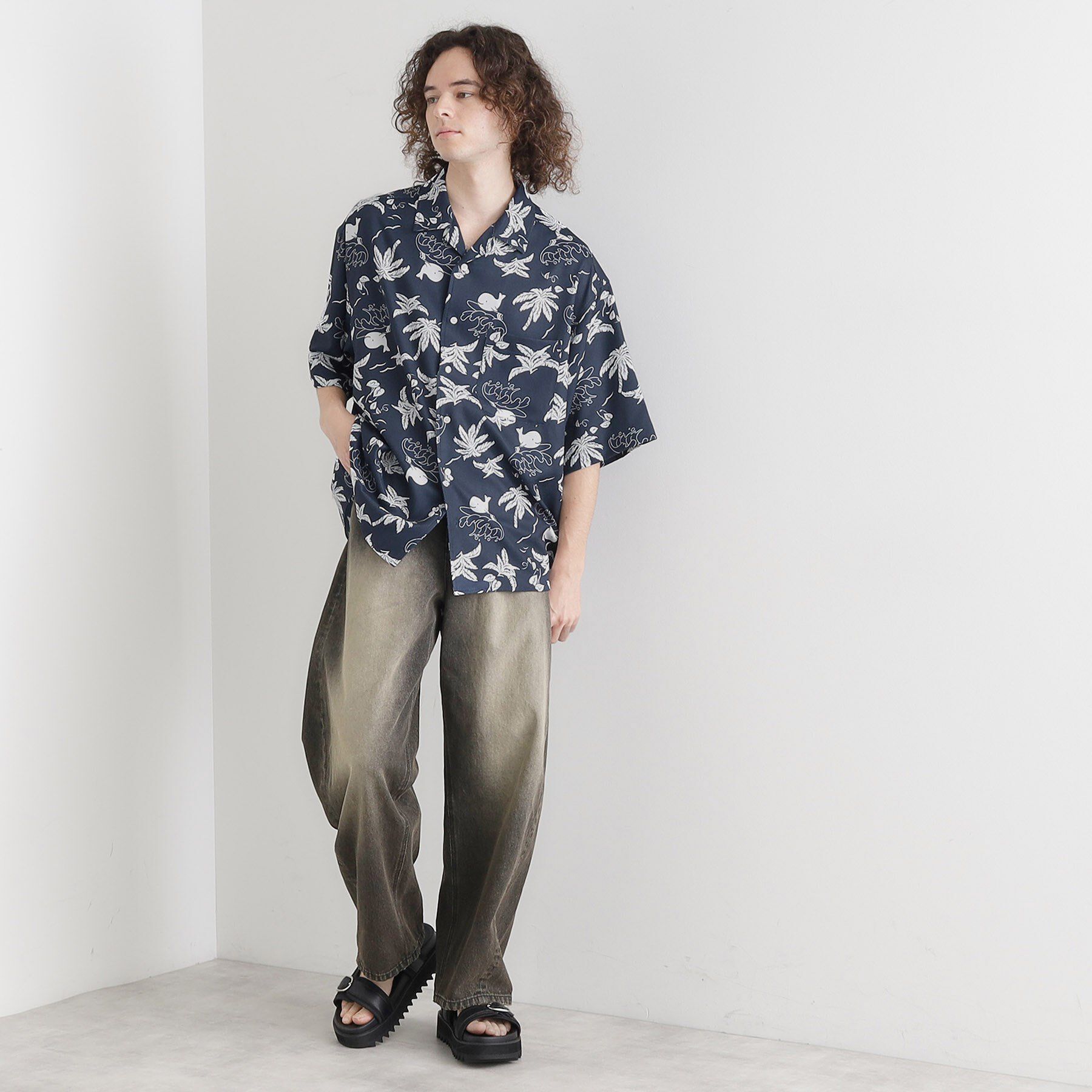tk.TAKEO KIKUCHI「梨地クジラ柄オープンカラーシャツ」|シャツ・ブラウス|