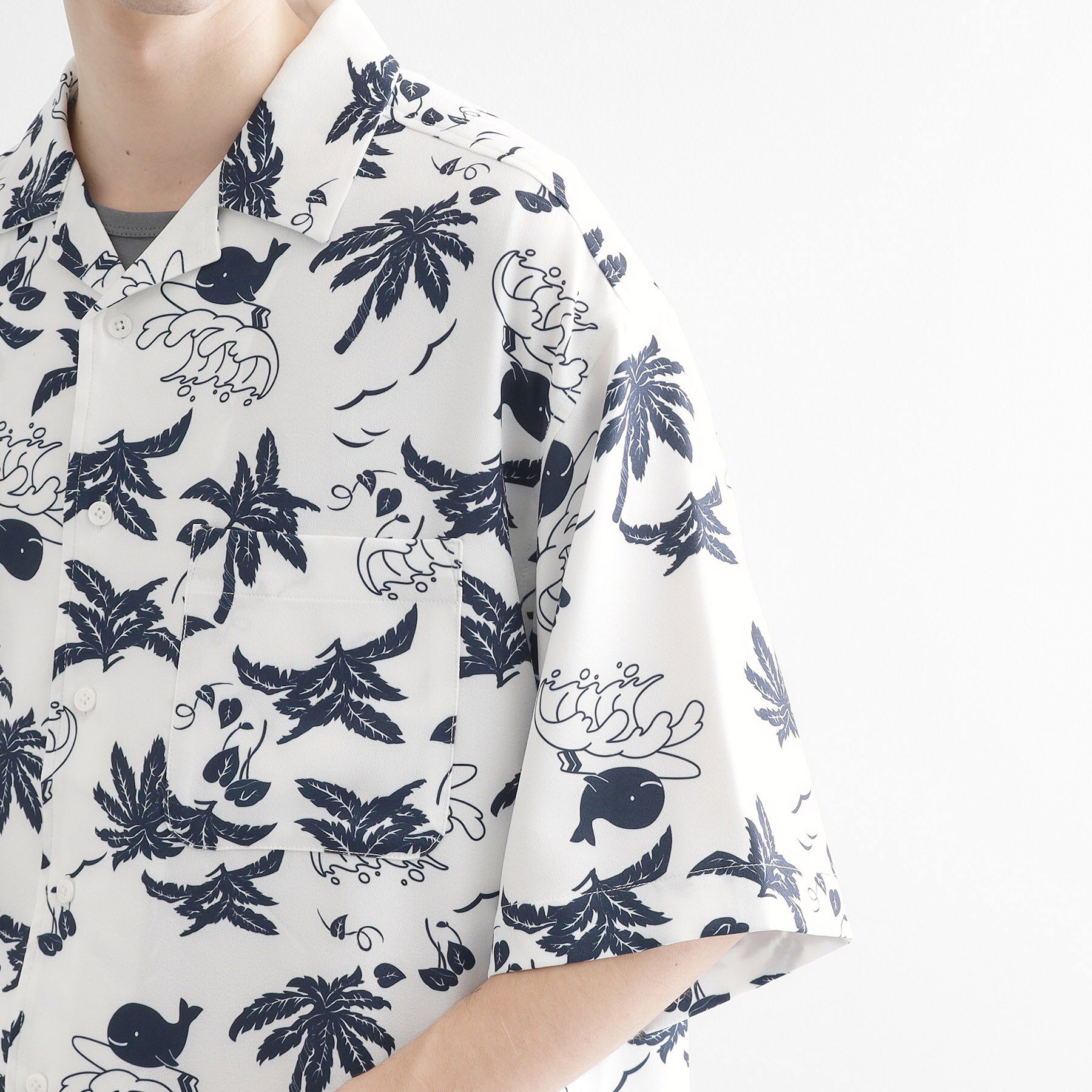 tk.TAKEO KIKUCHI「梨地クジラ柄オープンカラーシャツ」|シャツ・ブラウス|