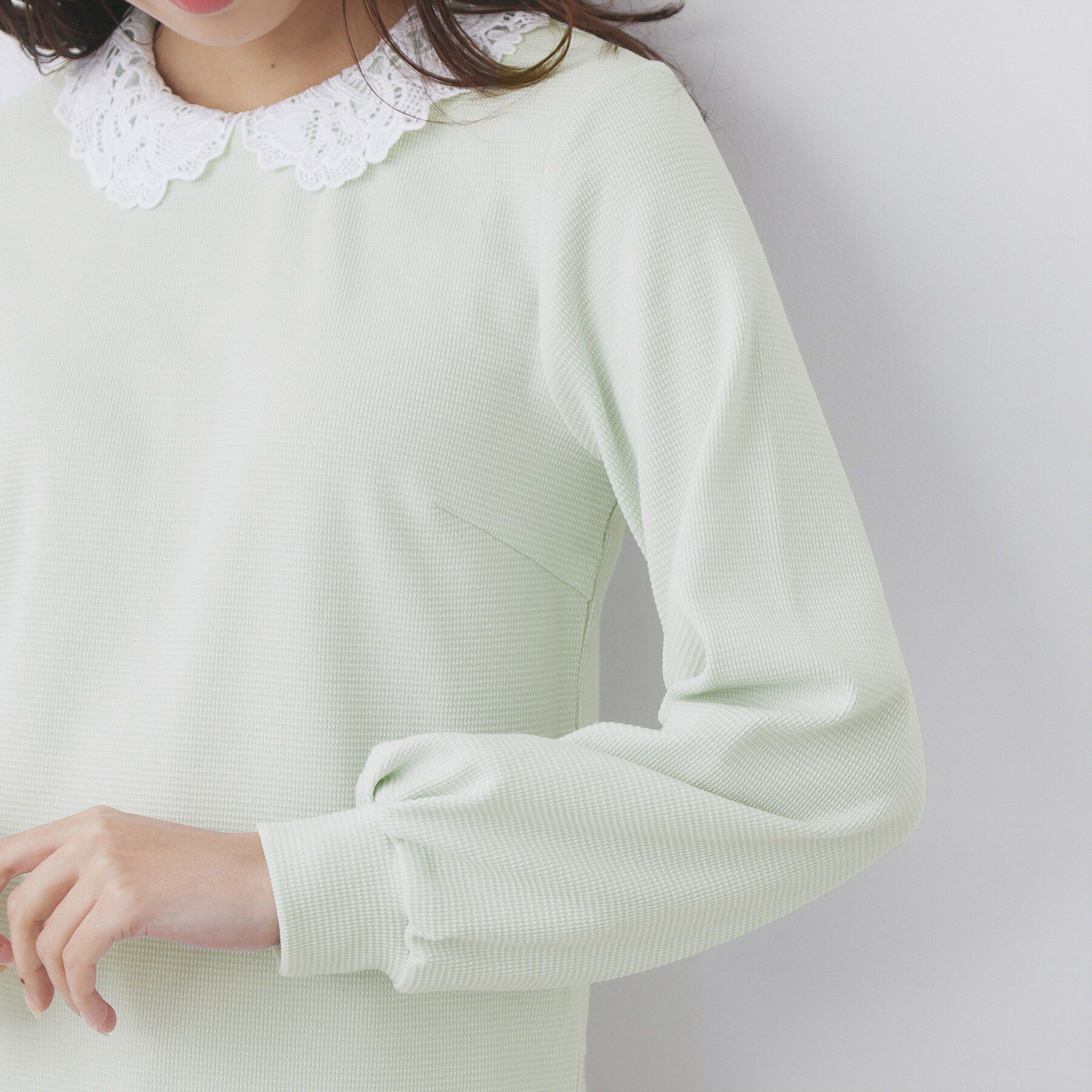 index「レース衿付きピケジャージトップス【洗濯機OK】」|Tシャツ・カットソー|