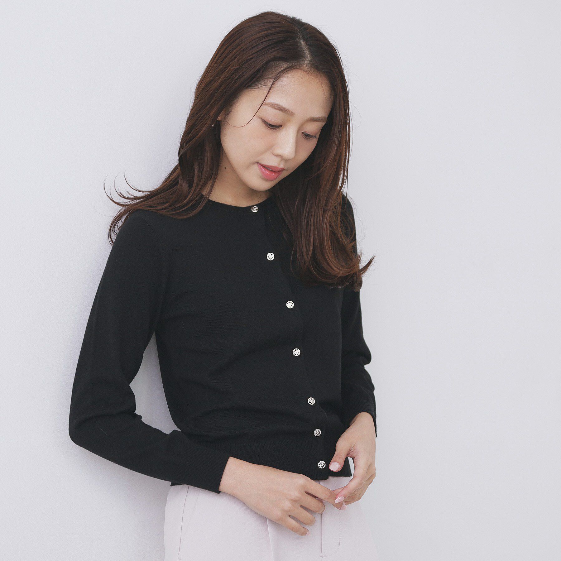 index「柄編みクルーネックカーディガン【洗濯機OK】」|カーディガン|