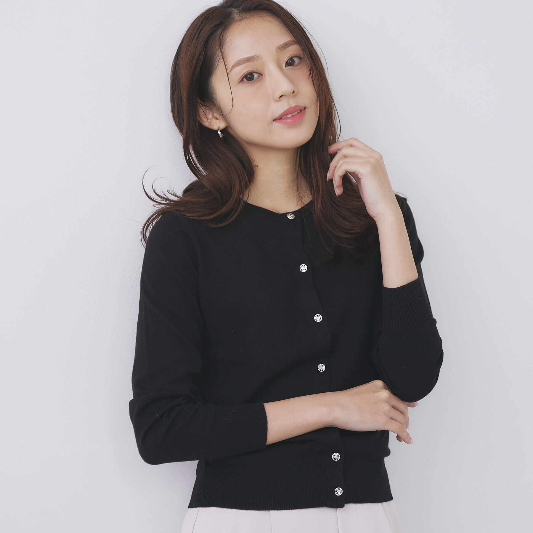 index「柄編みクルーネックカーディガン【洗濯機OK】」|カーディガン|ネイビー(094)