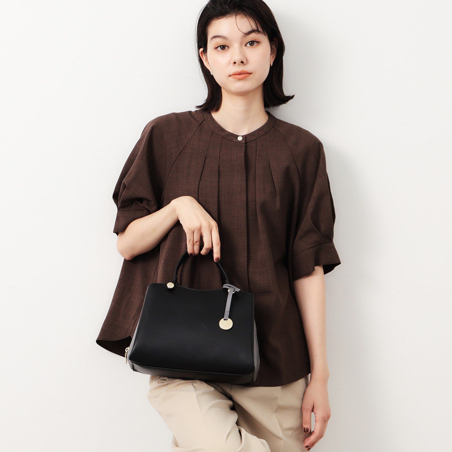 OPAQUE.CLIP「【2WAY】スムース合皮バイカラーミドルボストンバッグ」|ボストンバッグ|