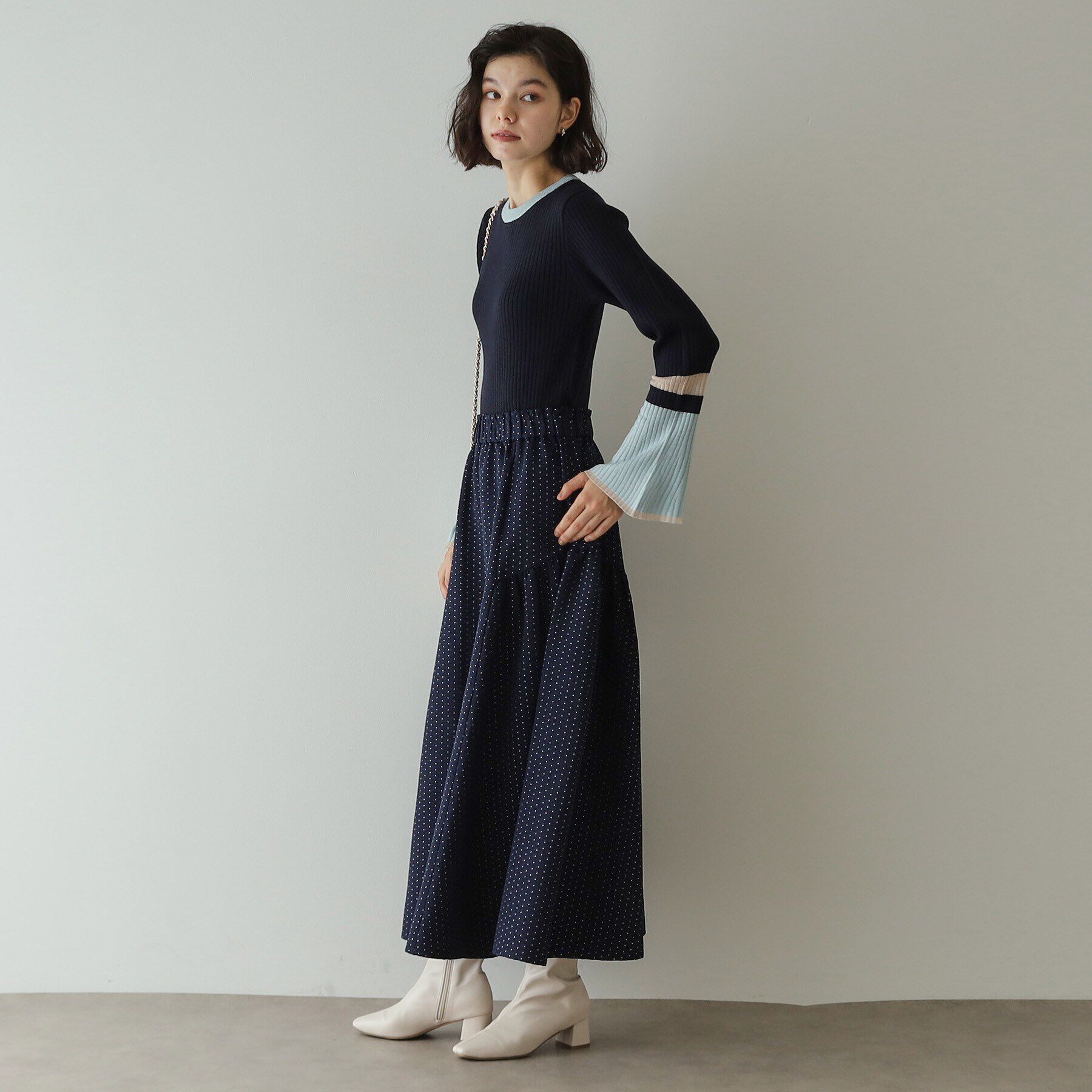 OPAQUE.CLIP「《Oggi掲載》配色フレアースリーブニット【洗濯機洗い可】」|ニット・セーター|