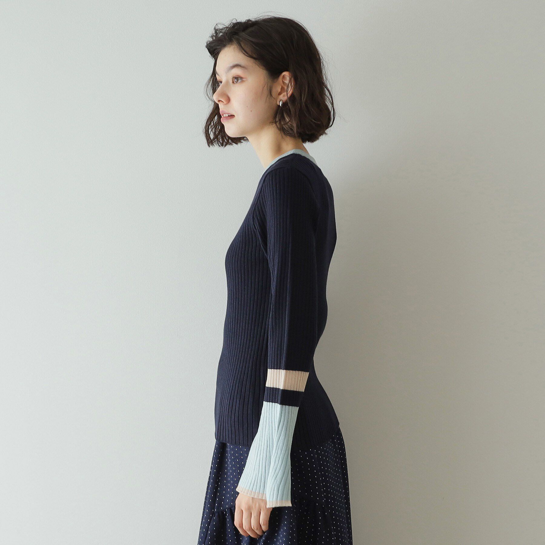 OPAQUE.CLIP「《Oggi掲載》配色フレアースリーブニット【洗濯機洗い可】」|ニット・セーター|