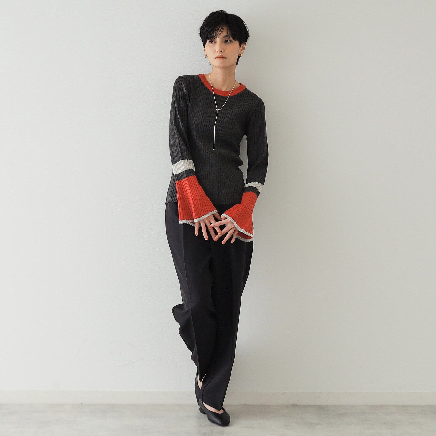 OPAQUE.CLIP「《Oggi掲載》配色フレアースリーブニット【洗濯機洗い可】」|ニット・セーター|