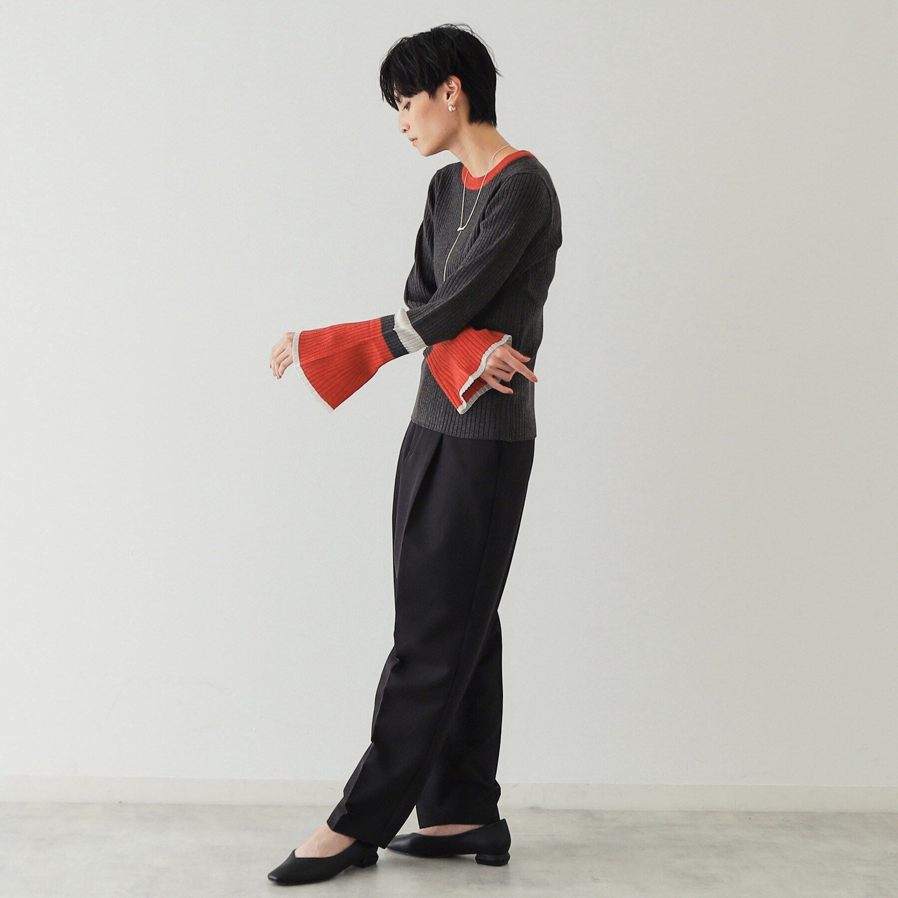 OPAQUE.CLIP「《Oggi掲載》配色フレアースリーブニット【洗濯機洗い可】」|ニット・セーター|