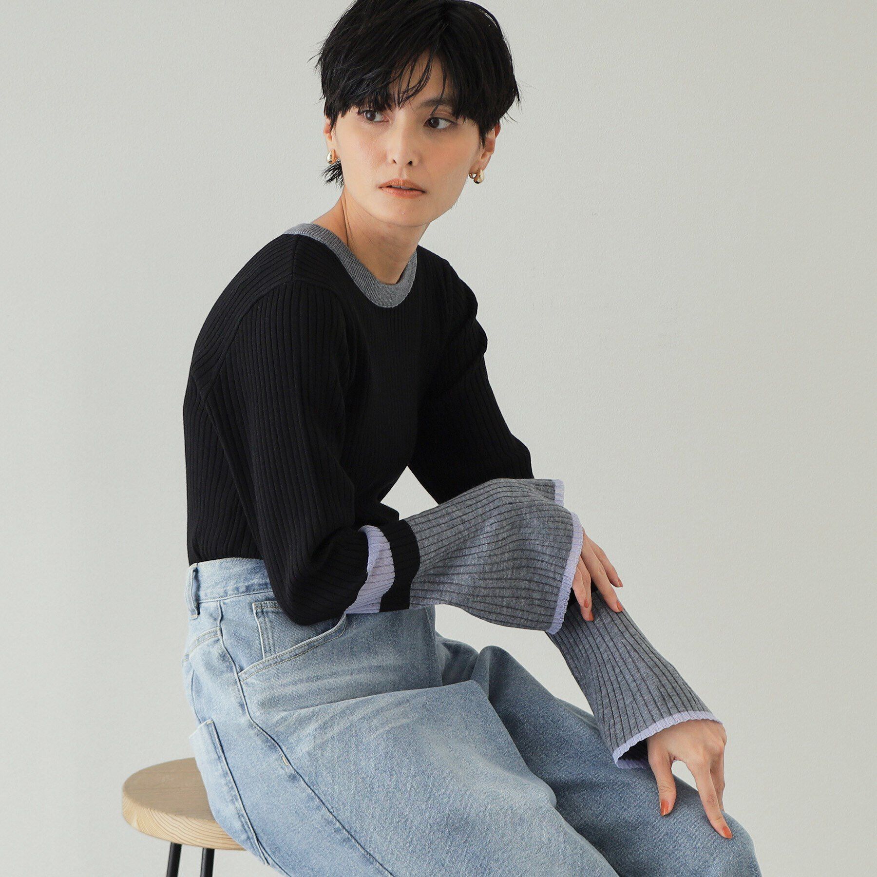 OPAQUE.CLIP「《Oggi掲載》配色フレアースリーブニット【洗濯機洗い可】」|ニット・セーター|