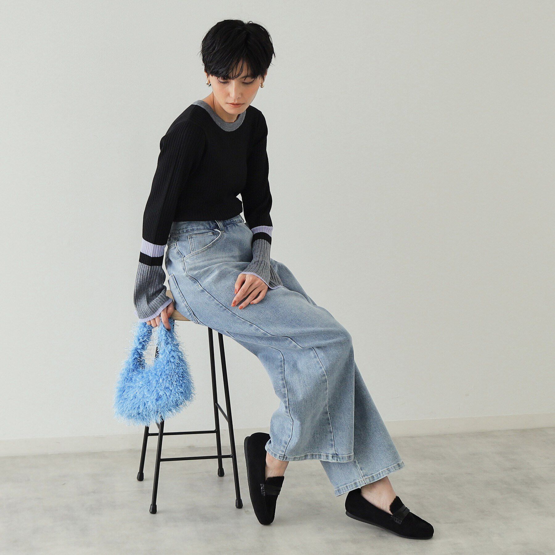 OPAQUE.CLIP「《Oggi掲載》配色フレアースリーブニット【洗濯機洗い可】」|ニット・セーター|