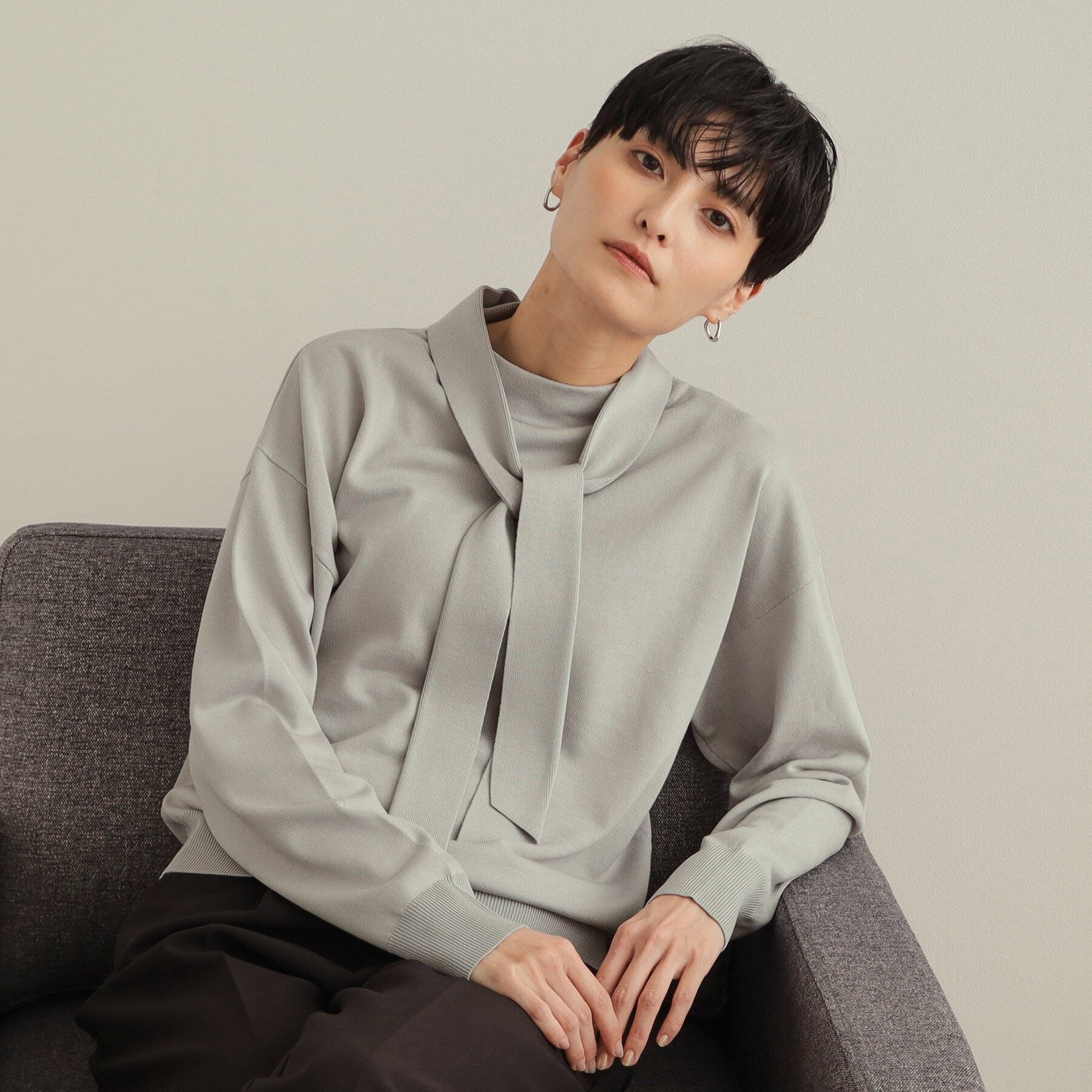 OPAQUE.CLIP「ボウタイニット【洗濯洗い可/抗ピル】」|ニット・セーター|ライトグレー(011