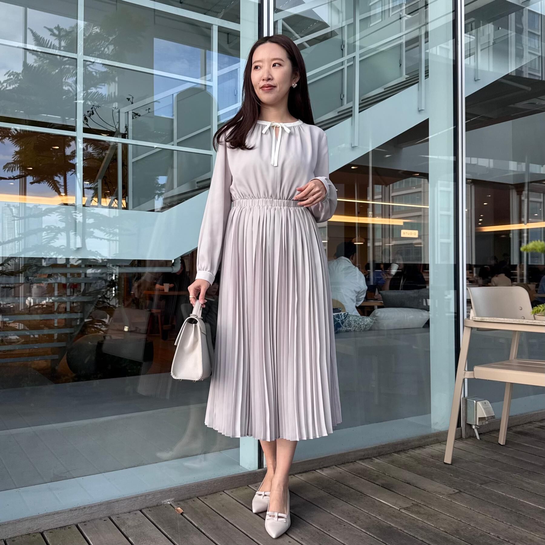 Couture broach「【ハレの日・通勤】配色シフォンプリーツ ワンピース」|ワンピース|