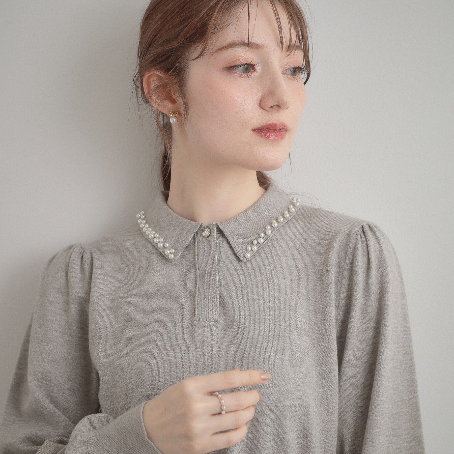 Couture broach「【洗える・着映え】パール調衿ニット」|ニット・セーター|