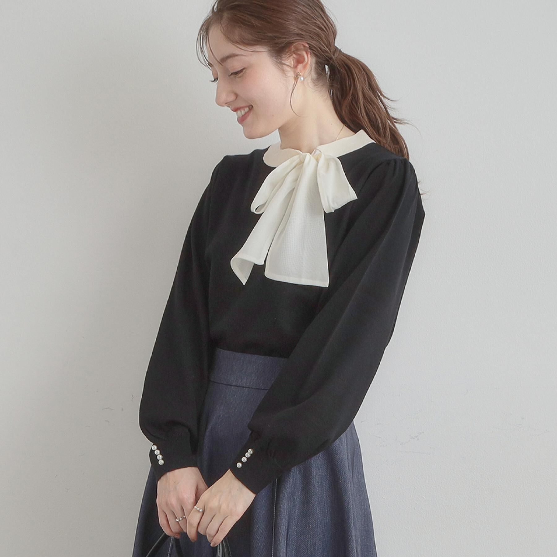 Couture broach「【洗える・着映え】オーガンジーリボンタイ ニット」|ニット・セーター|