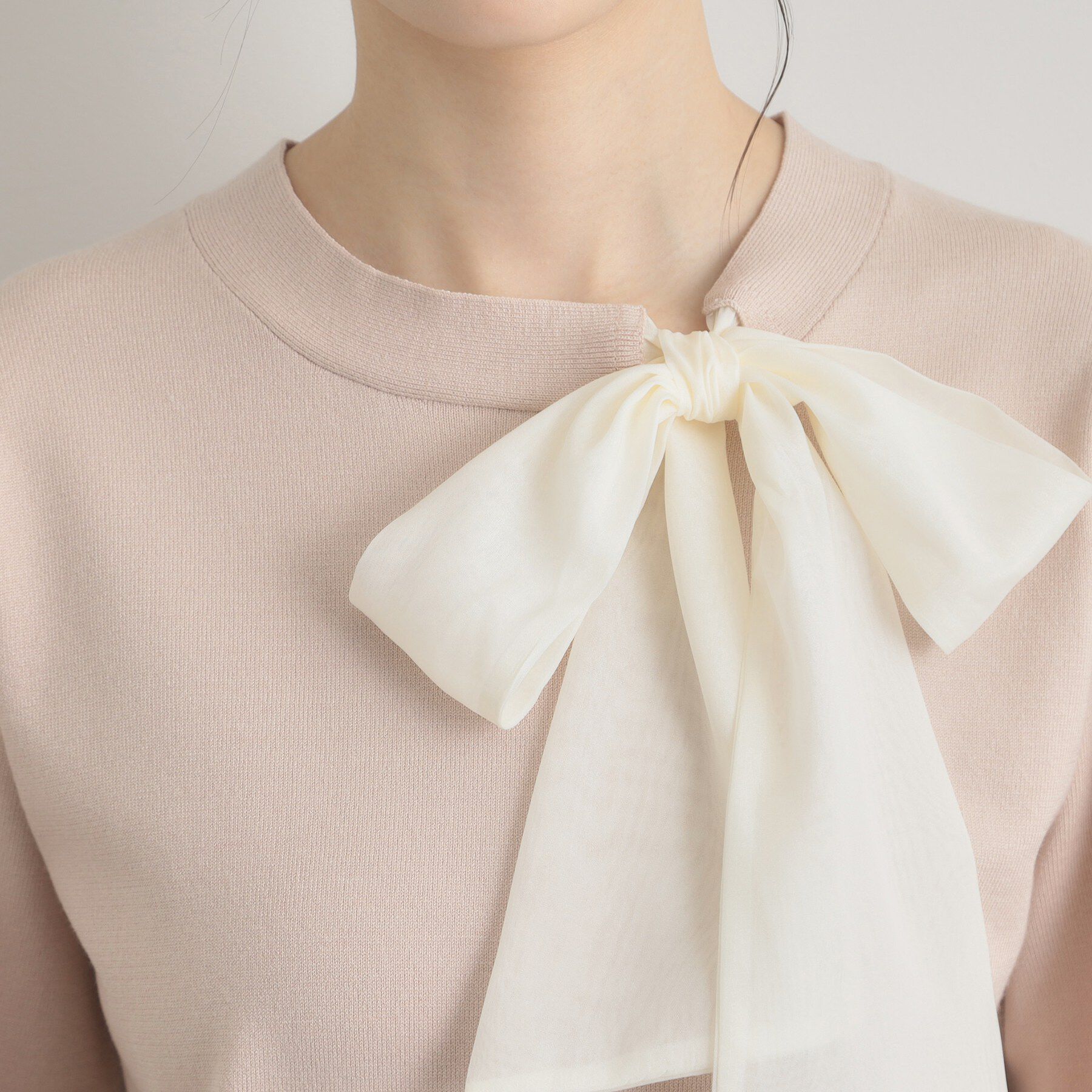 Couture broach「【洗える・着映え】オーガンジーリボンタイ ニット」|ニット・セーター|