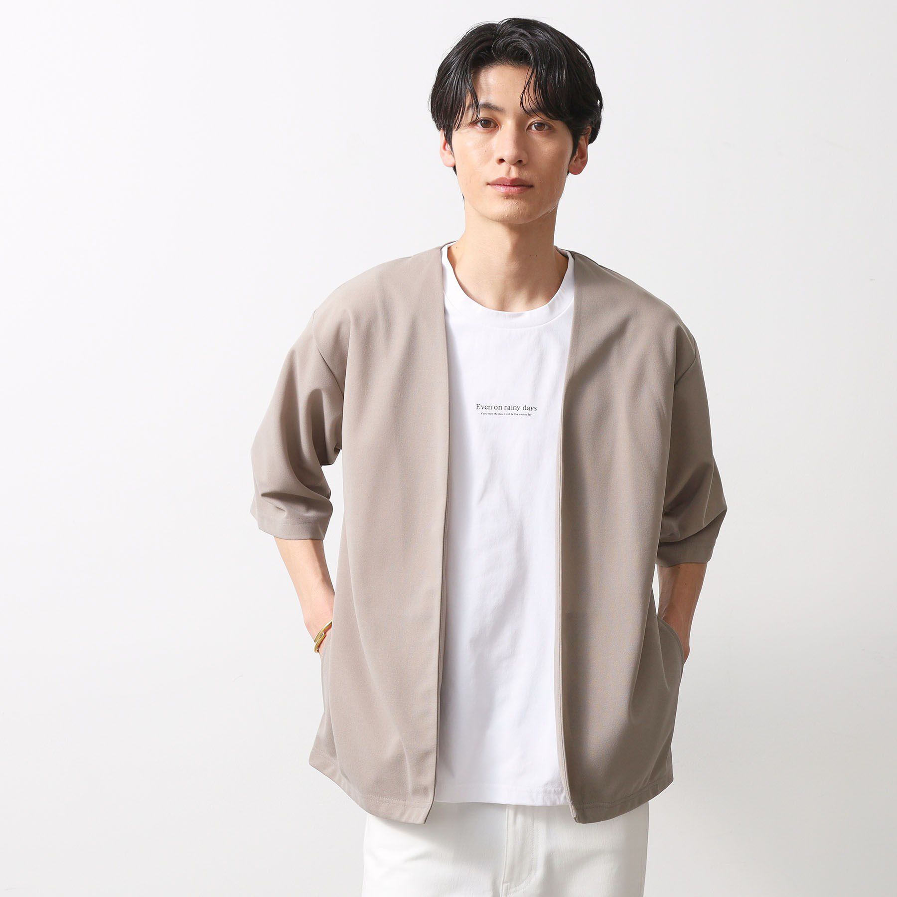 THE SHOP TK「梨地アンサンブルカーディガン　五分袖カーディガン＋半袖Tシャツセット/マシンウォッシャブル」|カーディガン|