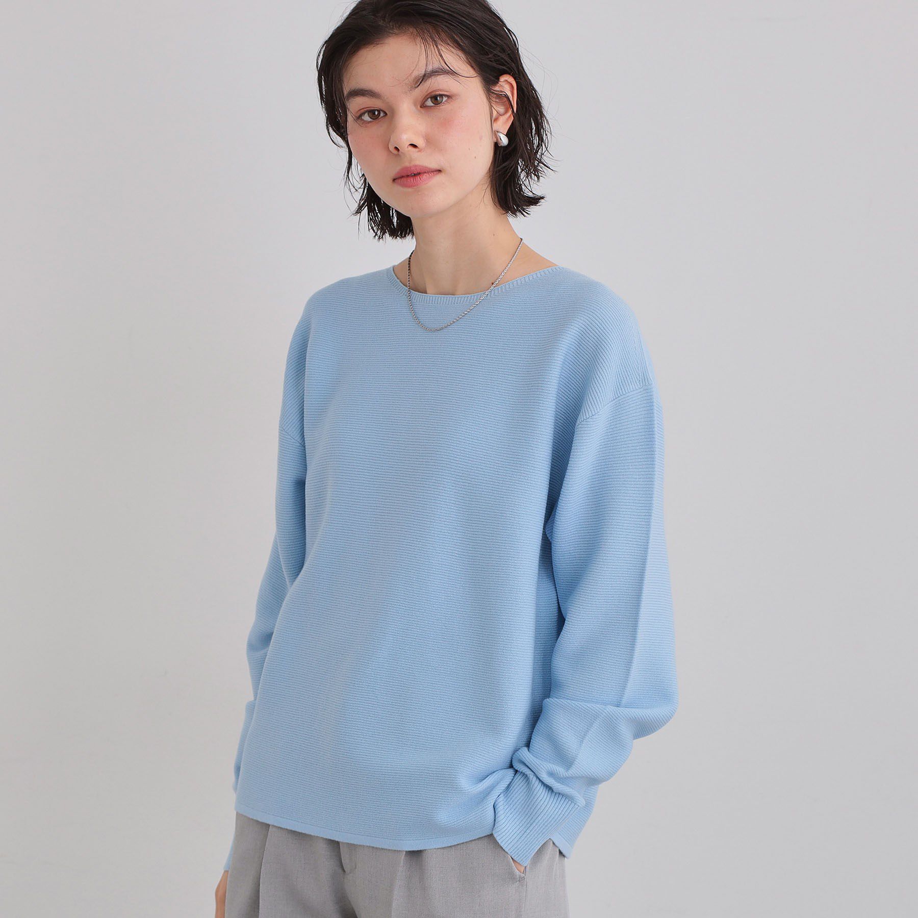 THE SHOP TK「【S-XLサイズ/選べる6色】どこから見ても美しい ガーターニット/蓄熱/洗濯機OK」|ニット・セーター|ブルー(091)