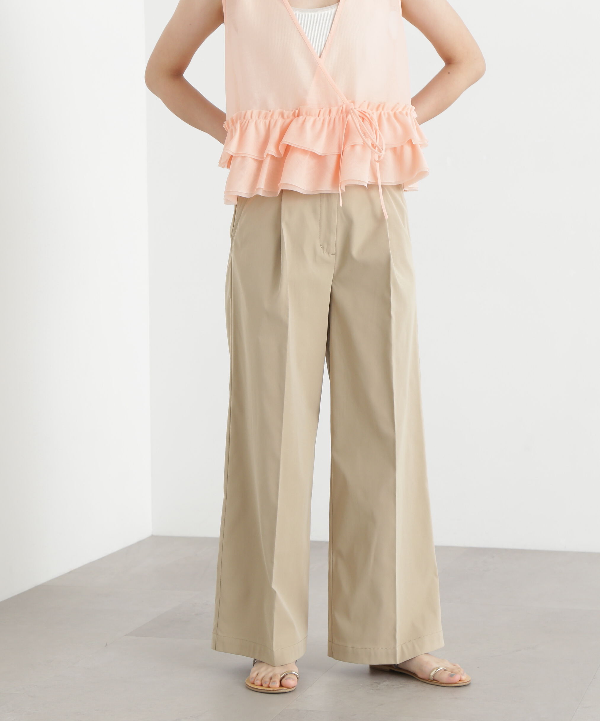  「タックワイドパンツ」|その他|ベージュ