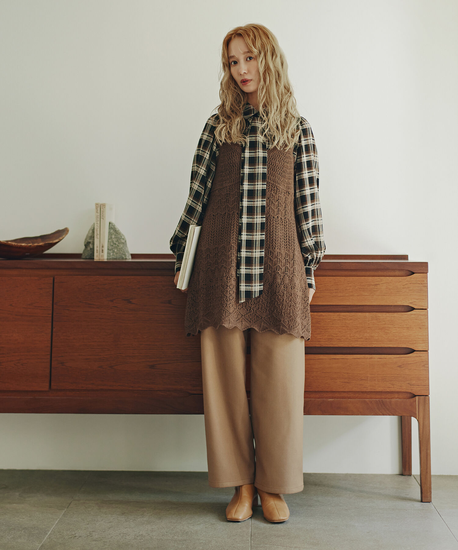  「カギアミ風ヘアリーニットビスチェ」|ニット・セーター|ブラウン