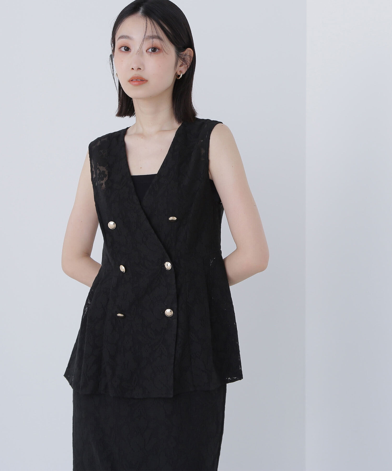  「メッシュレース SETUP ジレ」|ブルゾン・スタジャン|ブラック