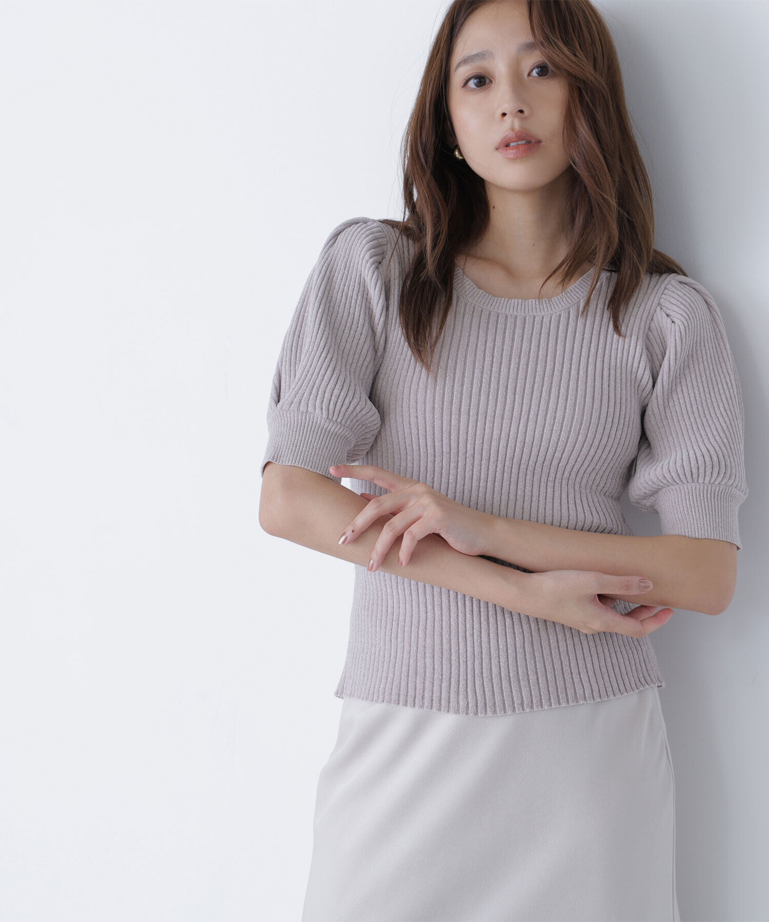  「ギャザースリーブモールニット」|ニット・セーター|