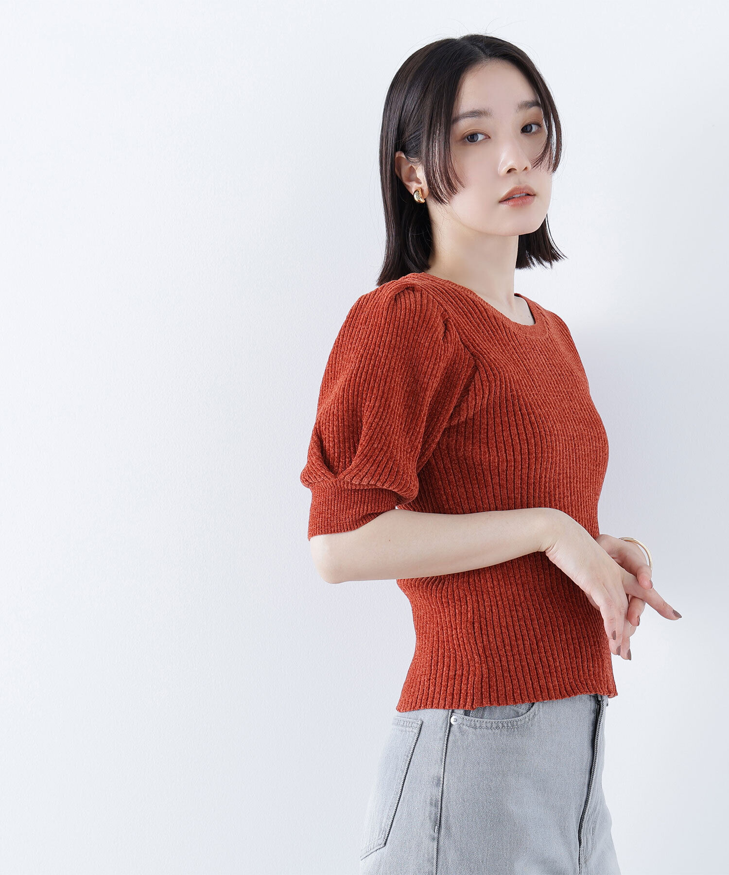  「ギャザースリーブモールニット」|ニット・セーター|