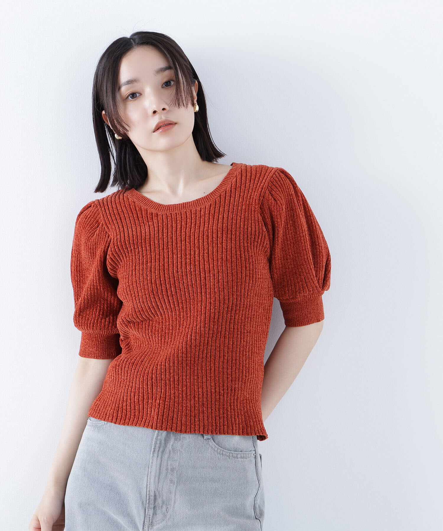  「ギャザースリーブモールニット」|ニット・セーター|