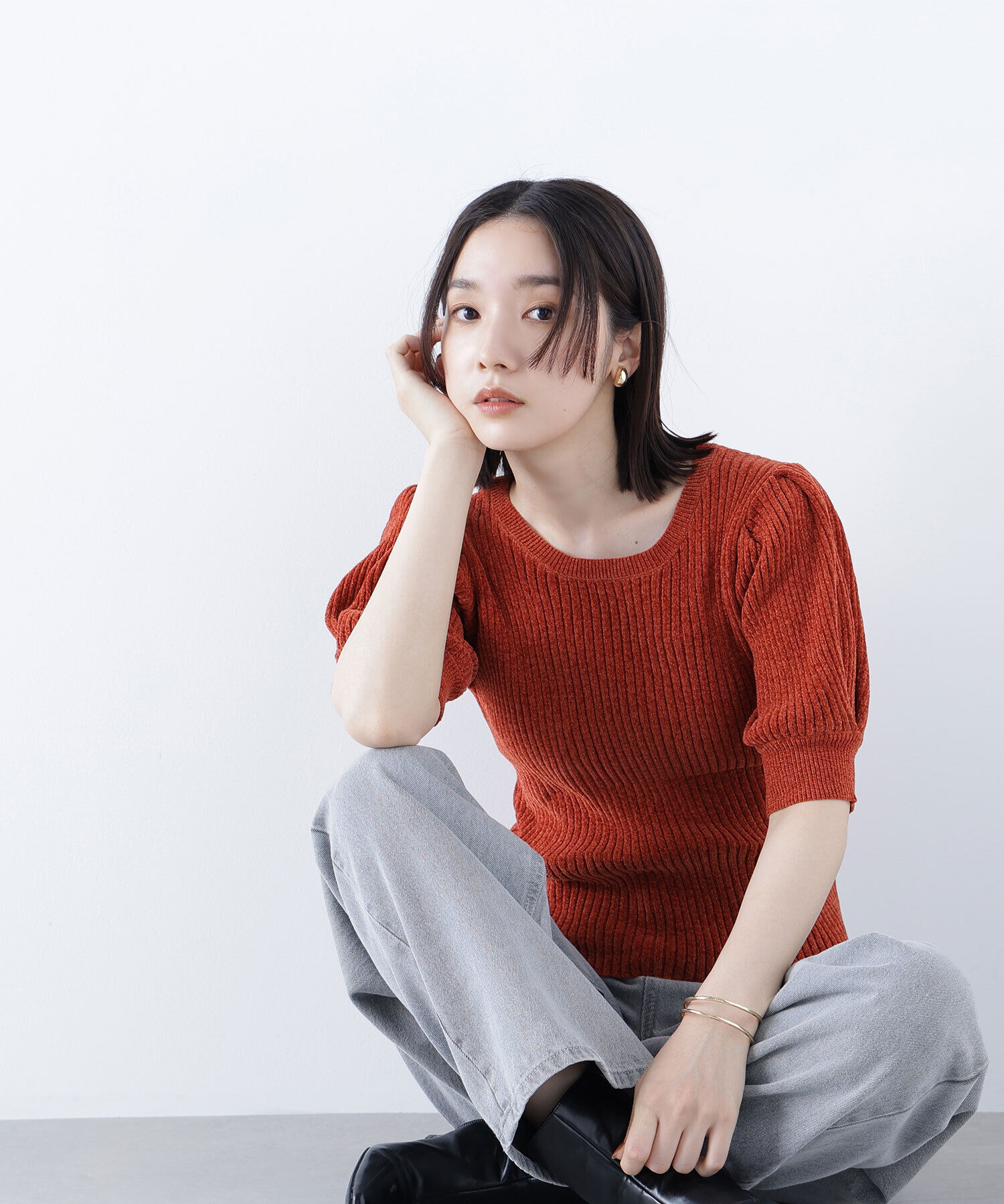  「ギャザースリーブモールニット」|ニット・セーター|