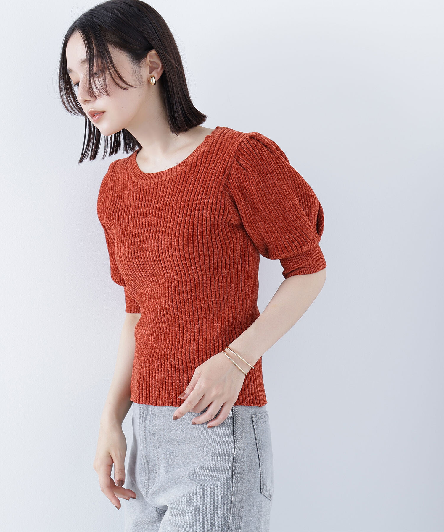  「ギャザースリーブモールニット」|ニット・セーター|