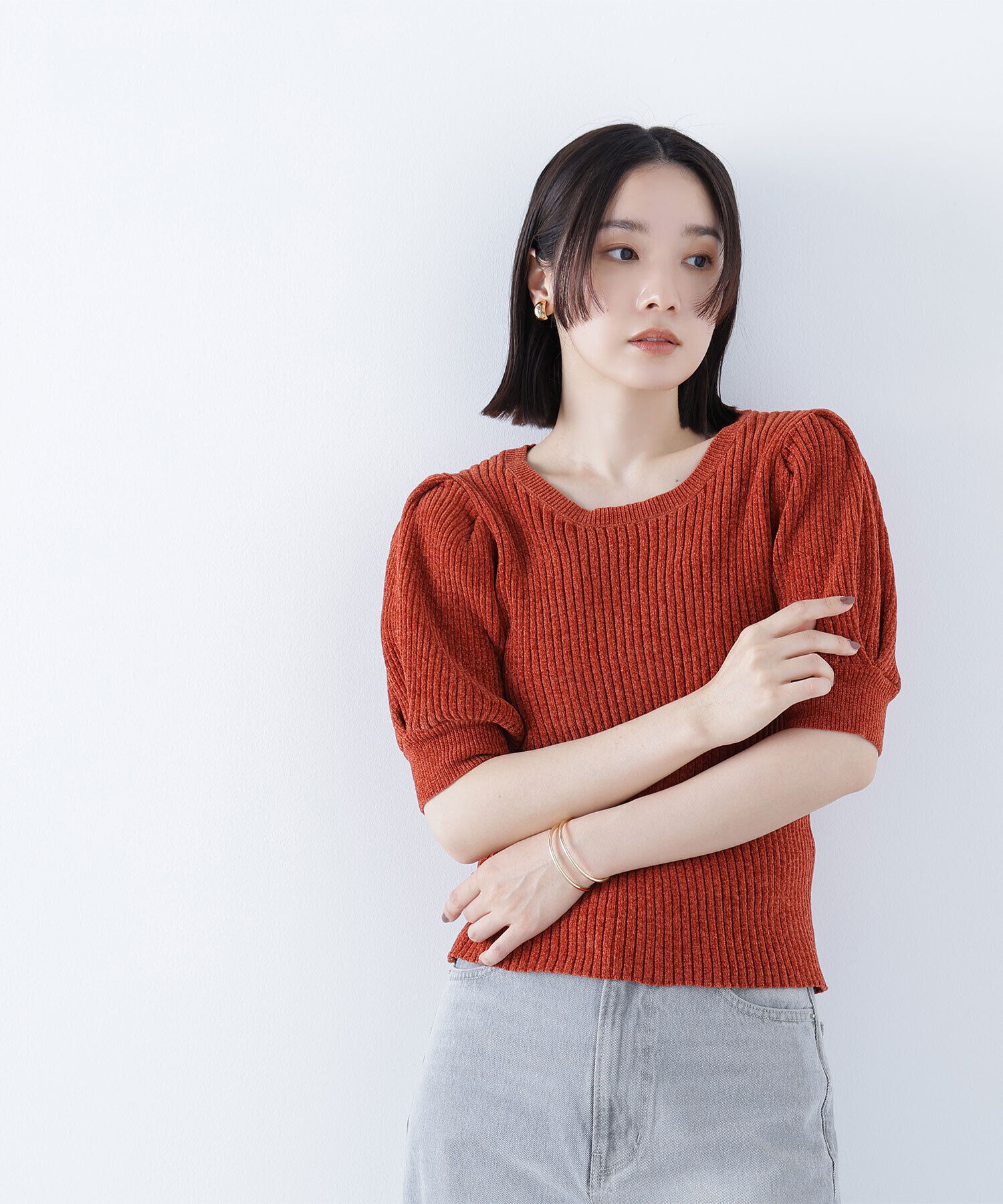  「ギャザースリーブモールニット」|ニット・セーター|