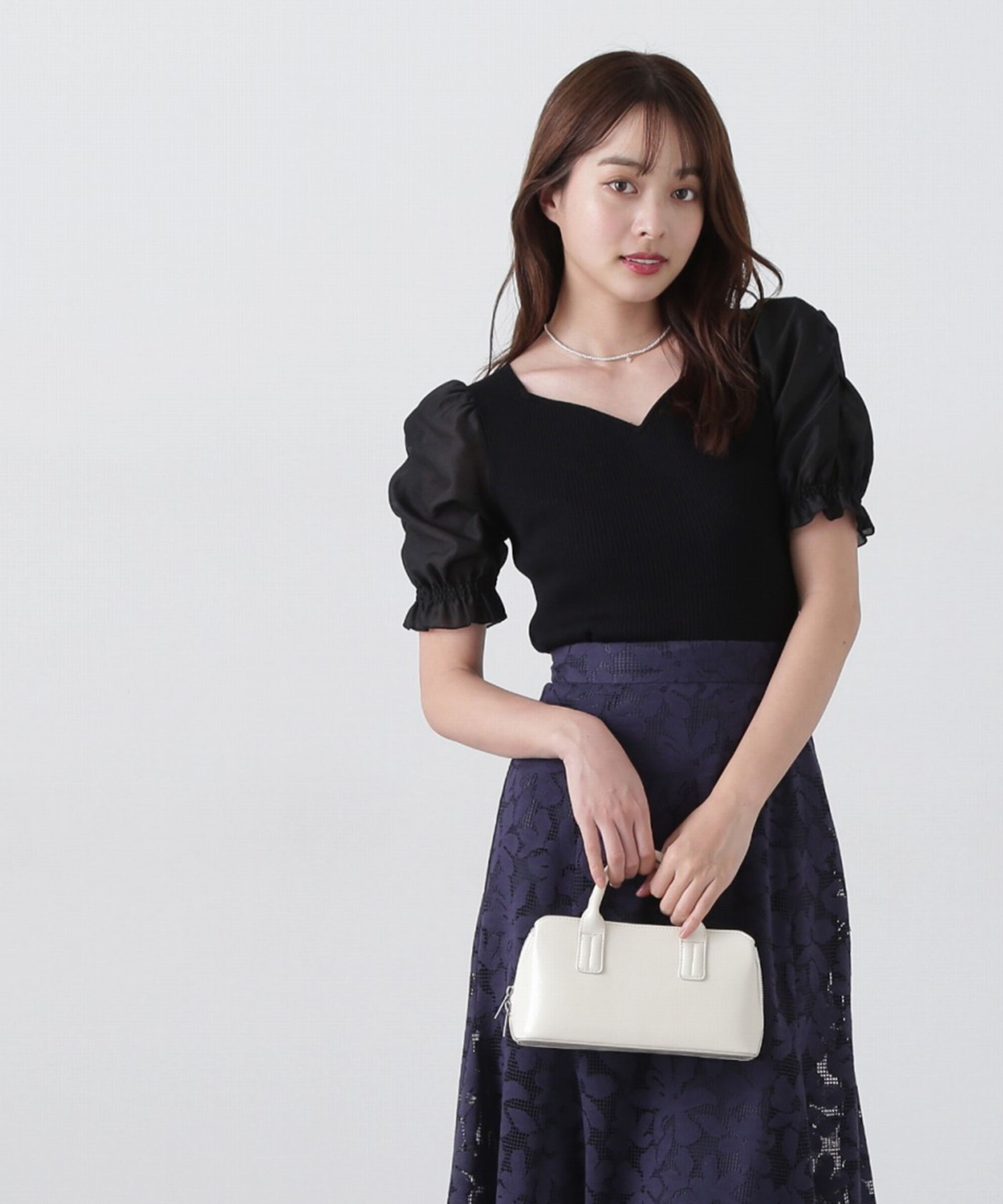 PROPORTION BODY DRESSING「シアーギャザースリーブニット」|ニット・セーター|ブラック