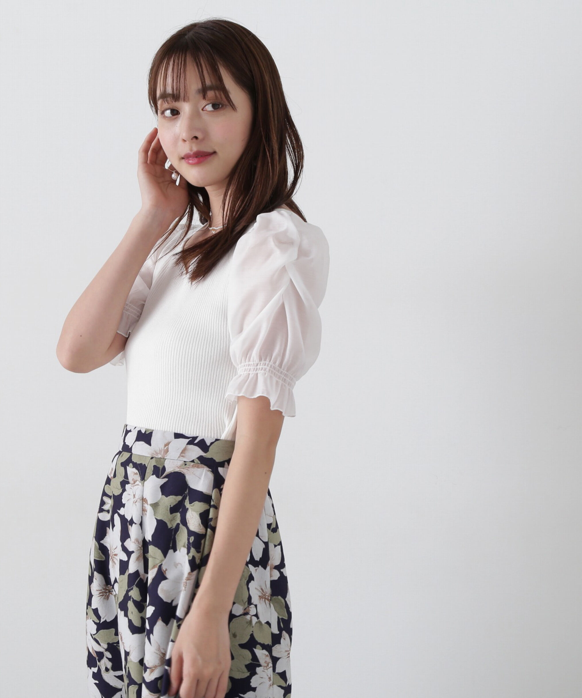 PROPORTION BODY DRESSING「シアーギャザースリーブニット」|ニット・セーター|ホワイト