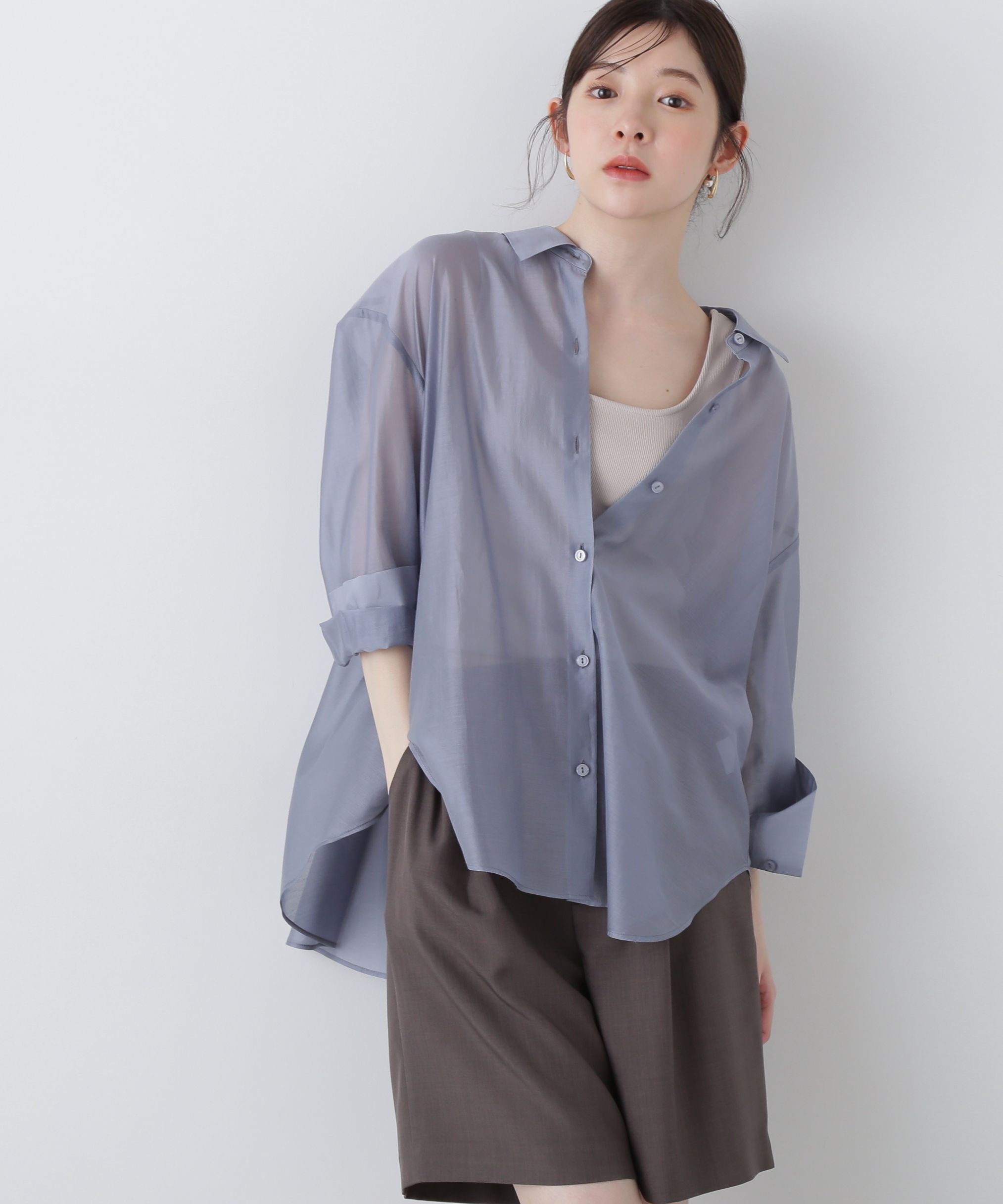 PROPORTION BODY DRESSING「シアーシャーリングブラウス」|シャツ・ブラウス|ブルー