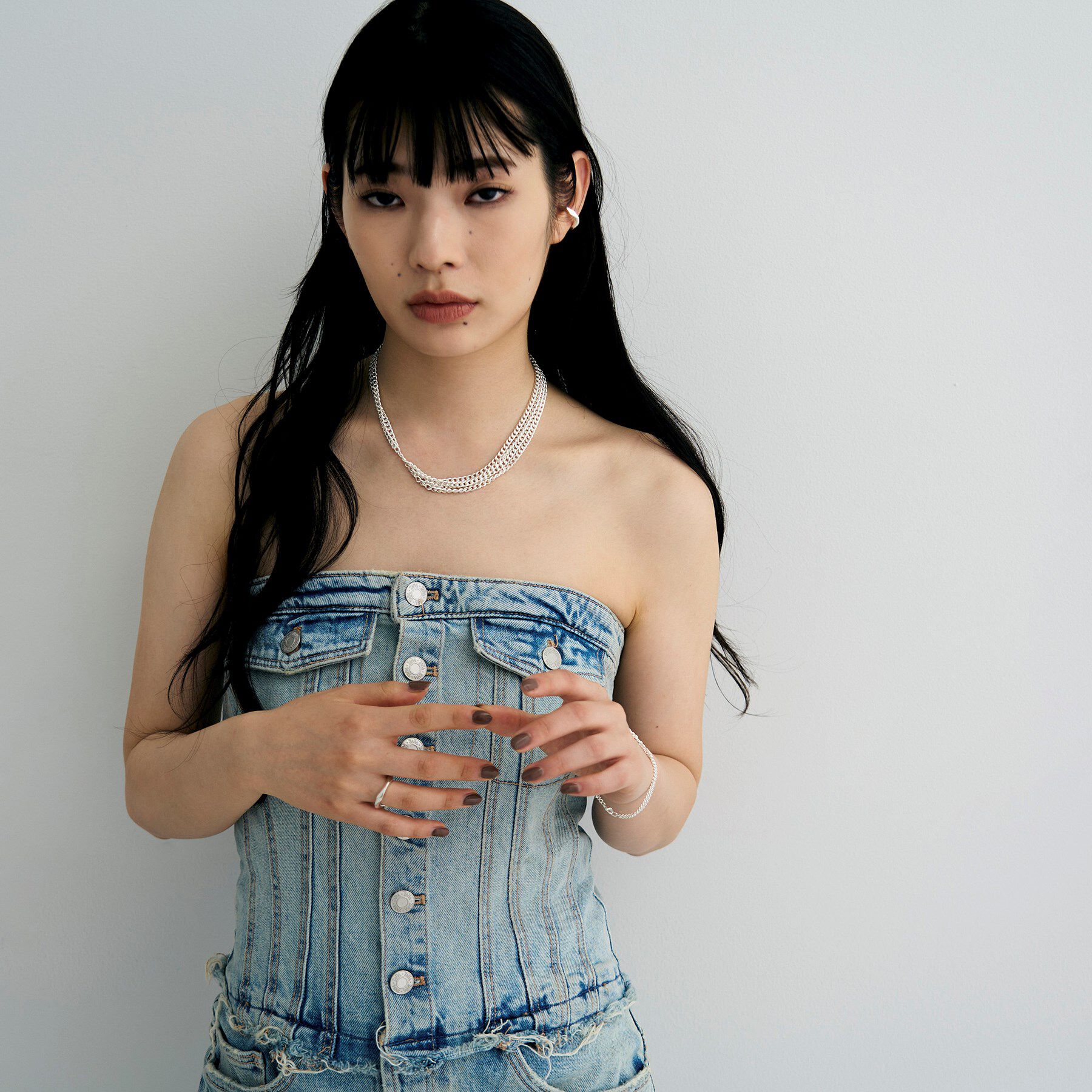 COCOSHNIK ONKITSCH「シルバー カーブチェーンモチーフイヤカフ」|イヤリング|