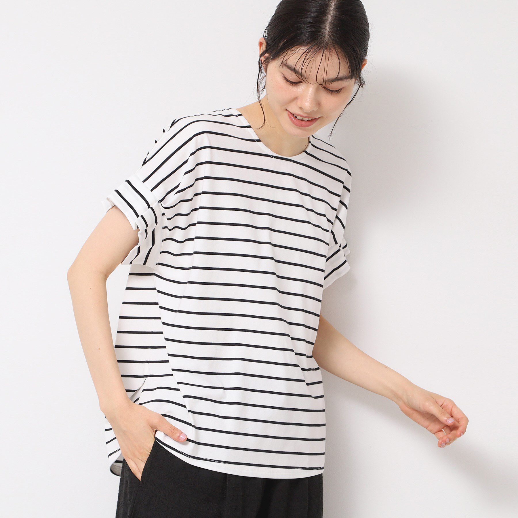 Dessin「【洗える】袖タックデザインカットソー」|Tシャツ・カットソー|ブラック(319)