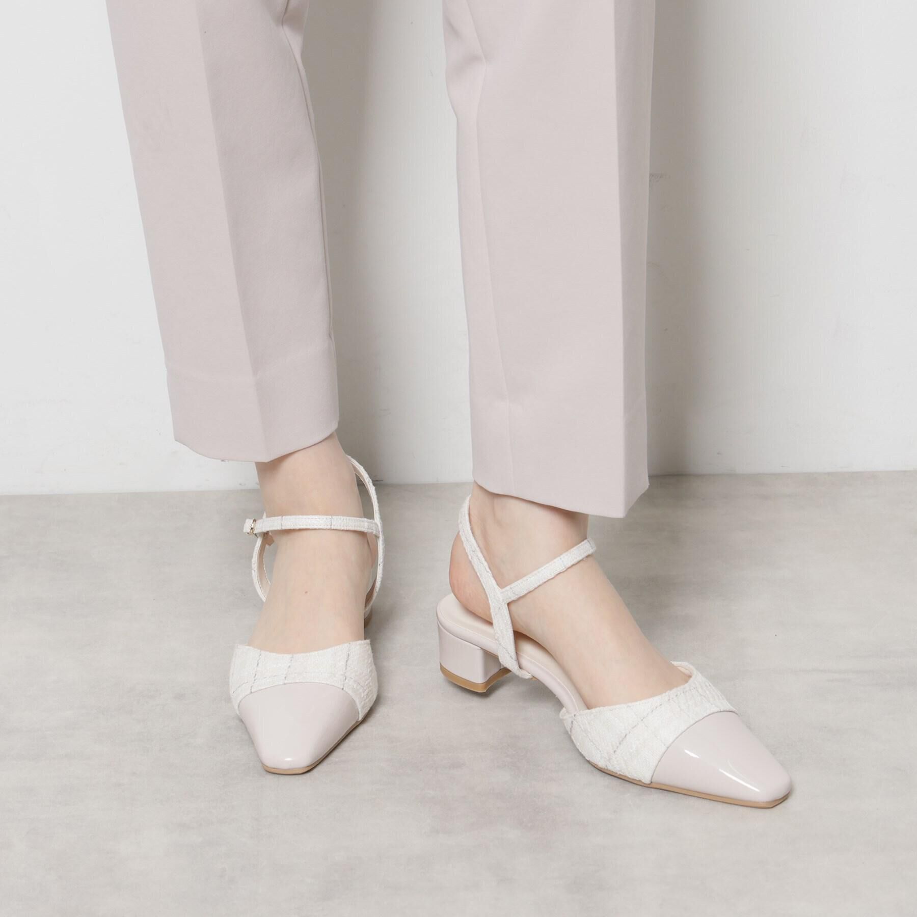 ESPERANZA「エナメル&times;ツイードストラップパンプス」|サンダル|ホワイト(301)