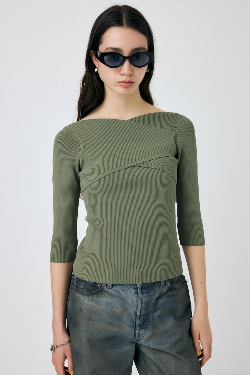 MOUSSY「CROSS OFF SHOULDER ニットトップス」|ニット・セーター|