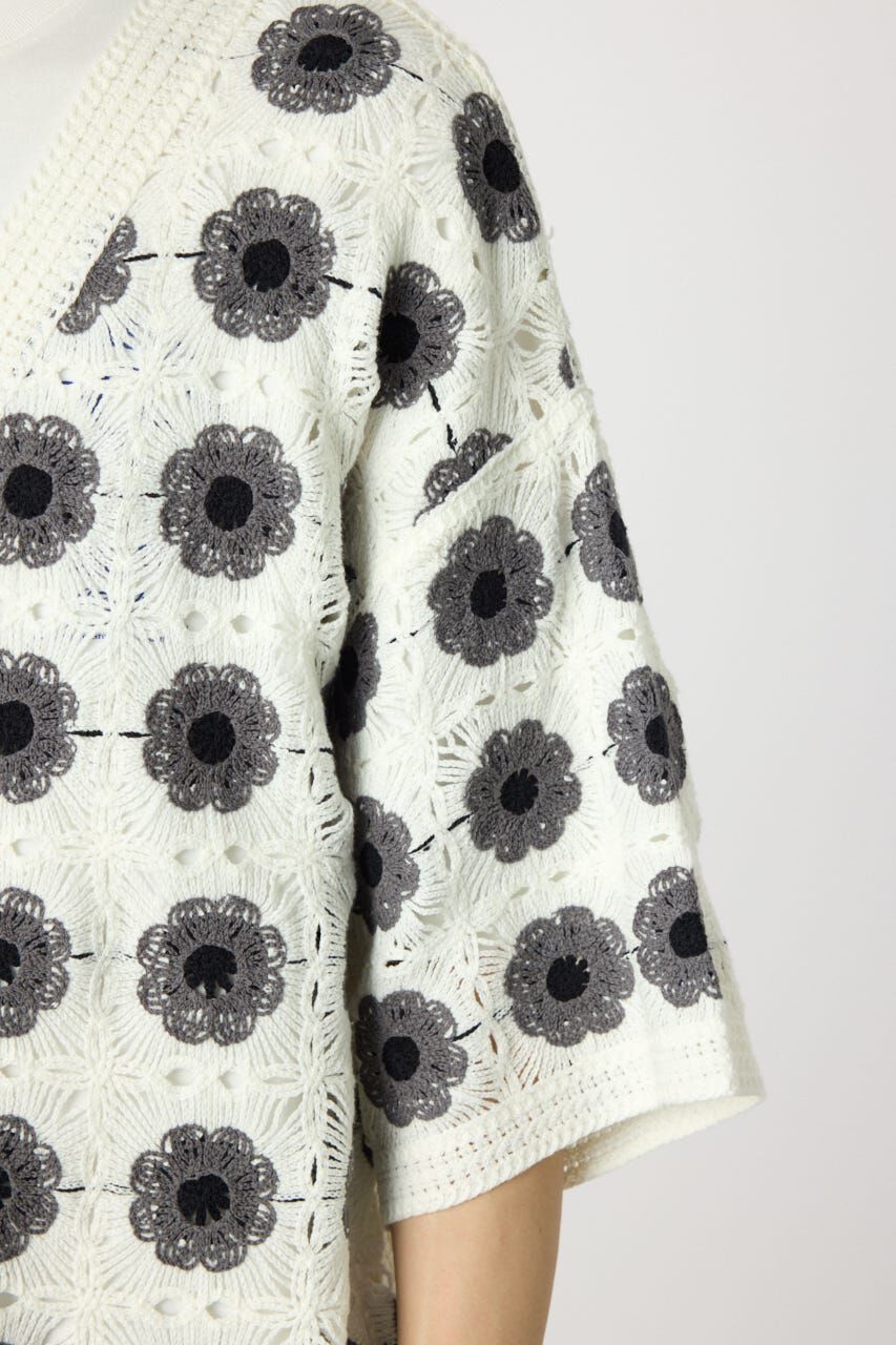 RODEO CROWNS「クロシェフラワー半袖ニットカーディガン」|カーディガン|