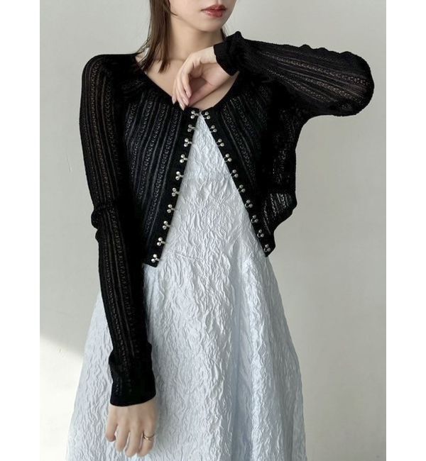 dazzlin「レースホックショートカーデ」|カーディガン|ブラック