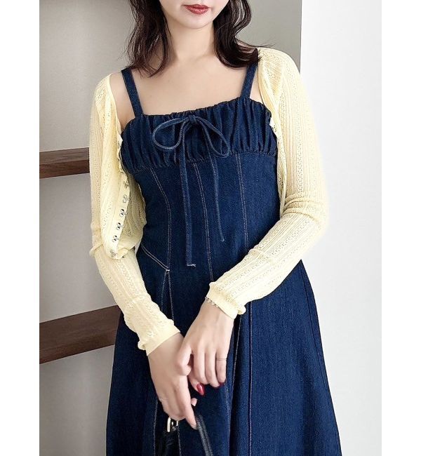 dazzlin「レースホックショートカーデ」|カーディガン|イエロー