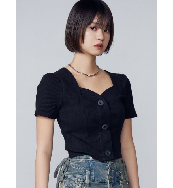 EMODA「フロントボタンショートリブトップ」|Tシャツ・カットソー|